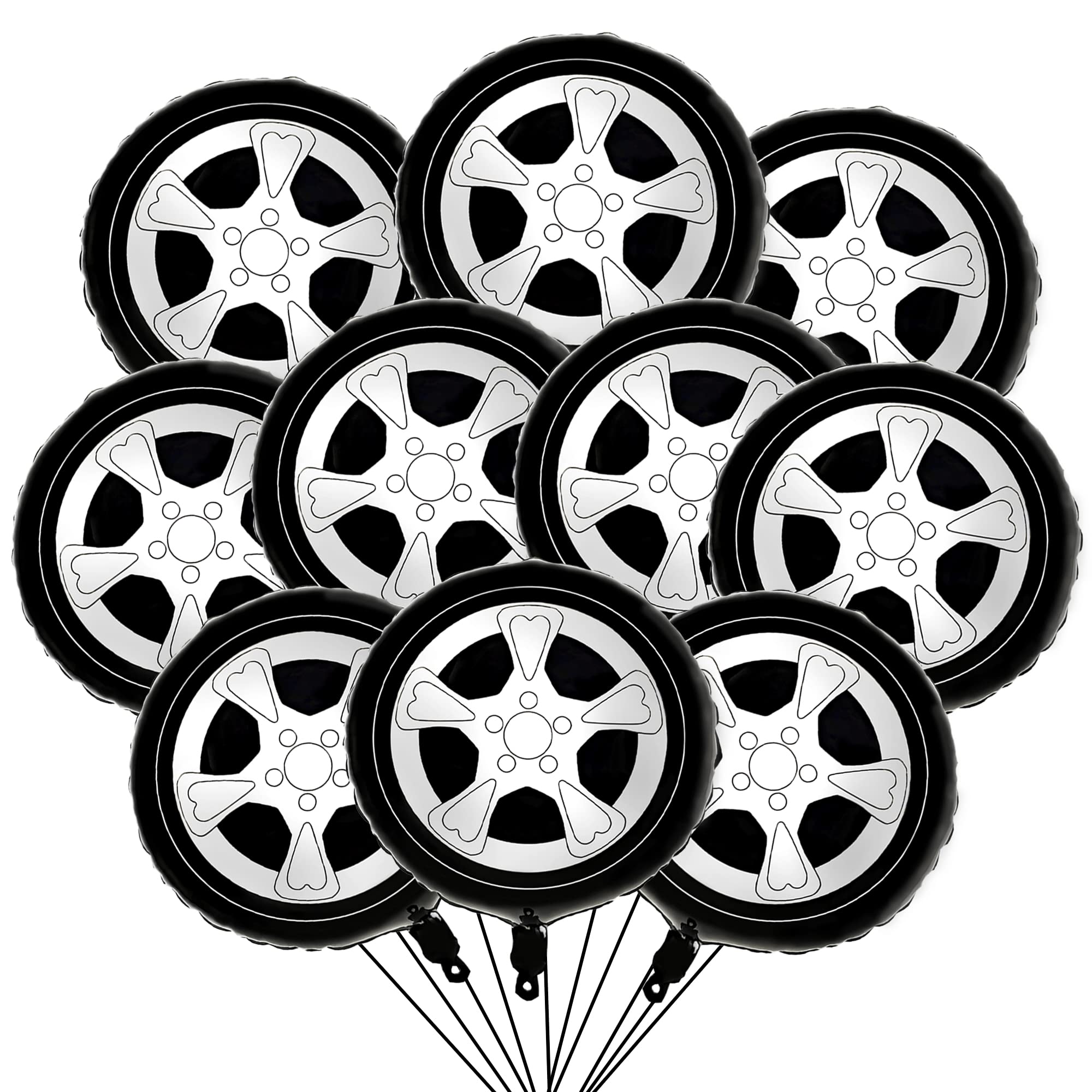 10Pcs Race Car Balloons Wheel Tire Balloons Race Car Birthday Party Supplies Transproation Car Themed Party Decorations Foil Balloons Arch Garland For Boys Birthday Truck Party Supplies Favors