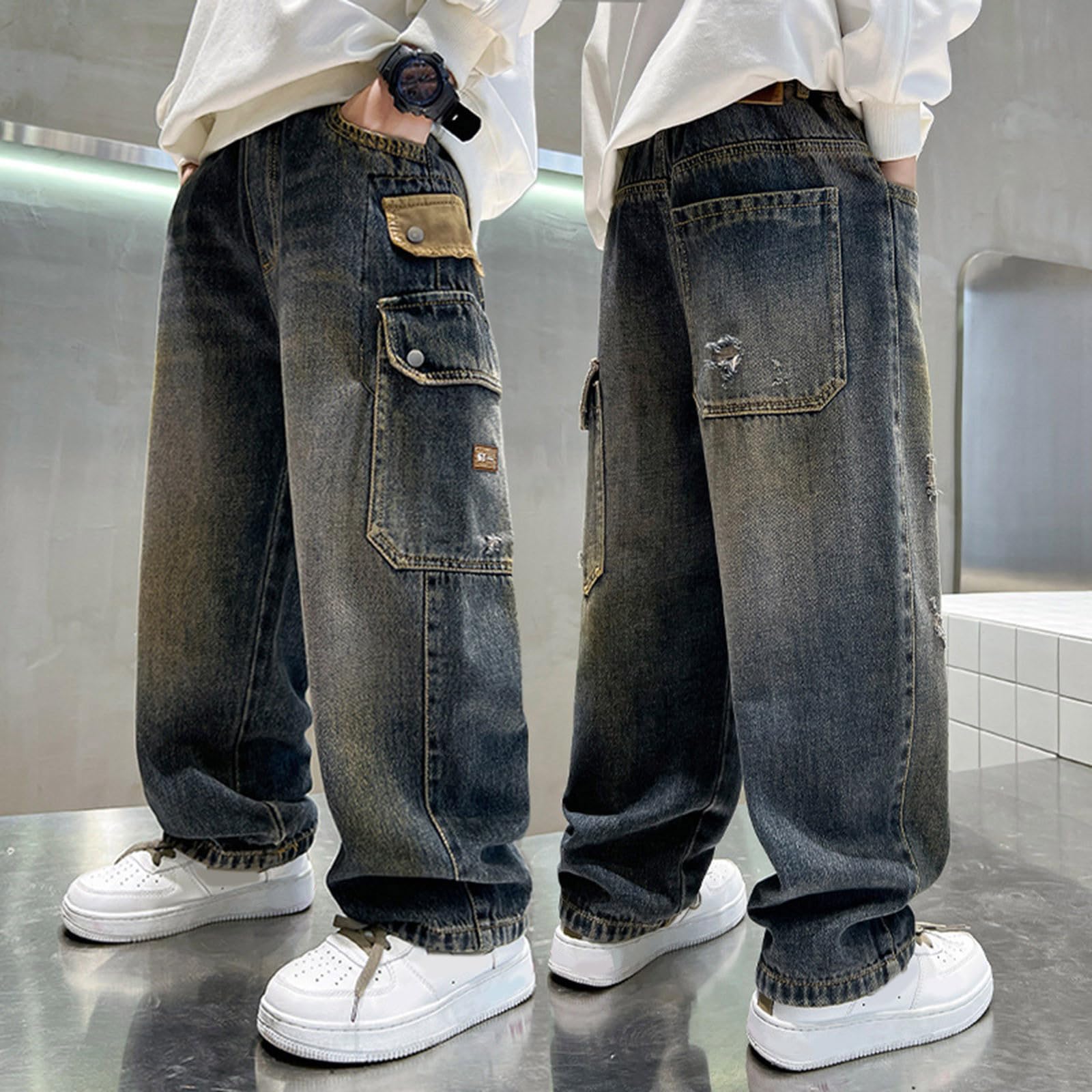 Pantalones Vaqueros Cargo duraderos para niños, Pantalones Casuales de Pierna Recta para niños, Ropa cómoda de otoño y Temporada.#g