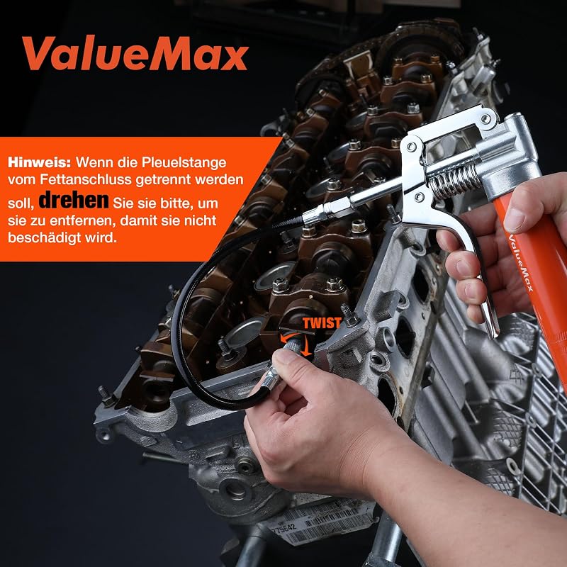 ValueMax Egykezes Mini Zsírzópisztoly 3000 PSI Nyomással - Flexibilis Csővel, Fém Csövekkel, Védőkupakkal - Gépek és Járművek Kenéséhez
