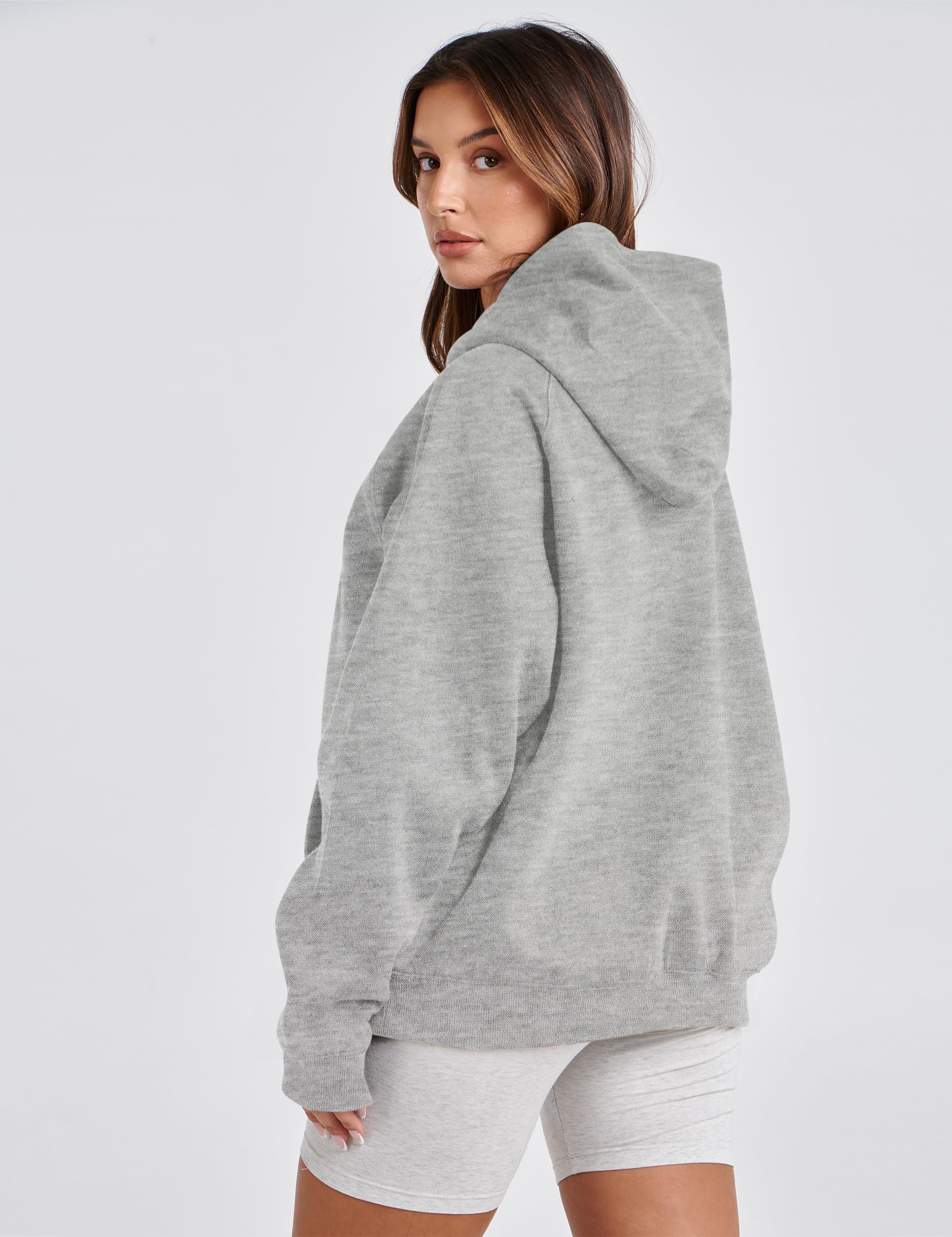 Lauweion Damen-Kapuzenpullover aus Fleece, langärmlig, mit Kängurutasche, fallende Schultern