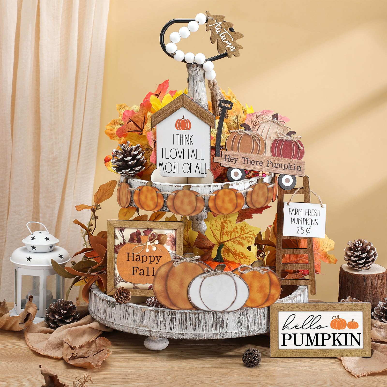 Pechpell Wooden Fall Decor Sign - Pumpkin Spice & Scary Movies Rustic Plaque For Shelf, Desk, Wall Farmhouse Decor - View #9