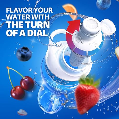 Miniatura 6 de Kit de inicio de botella de agua de plástico de 22 onzas con tapa de agarre cómodo y cartuchos de 3 sabores (ponche de fruta, bayas mixtas, cereza
