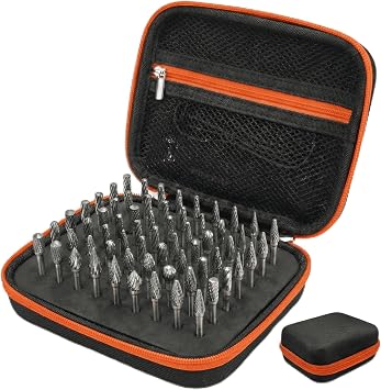 63 Holes 1/8 Burr Holder, Bit Organizer, ONLY CASE Bits Display Organizers Container, Dustproof Portable Burr Storage, Compatible with All Between 3/32" and 1/8" 3.2mm Bits, Orange