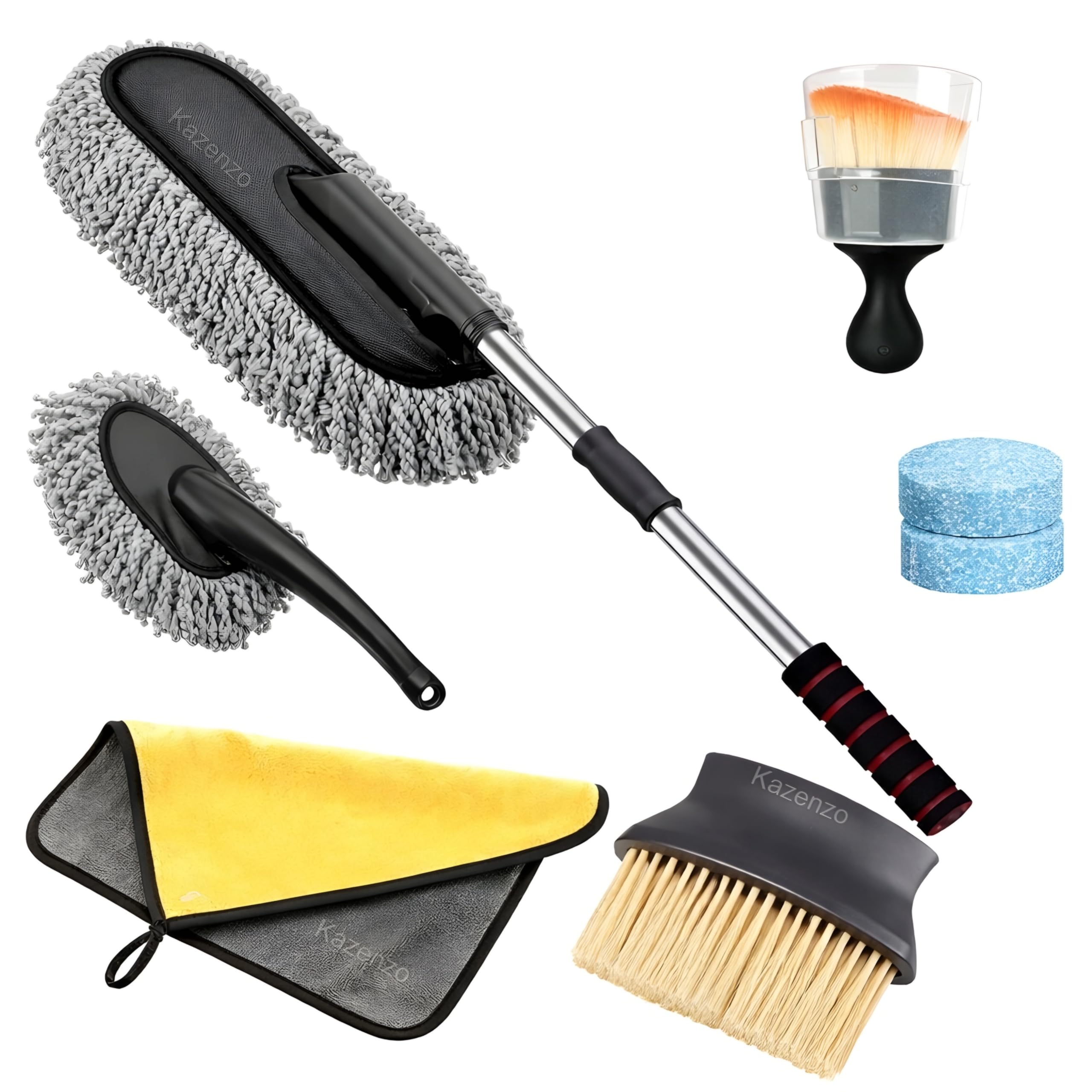 5Pcs Microfiber Car Duster Kit with Long Handle -Interior & Exterior Car Cleaning Detailing Tool Car Cleaning Cloth Ac Vent Cleaner Brush Best for Cars, SUVs, Sedan, Car Cleaning Kit,Washer Tablet