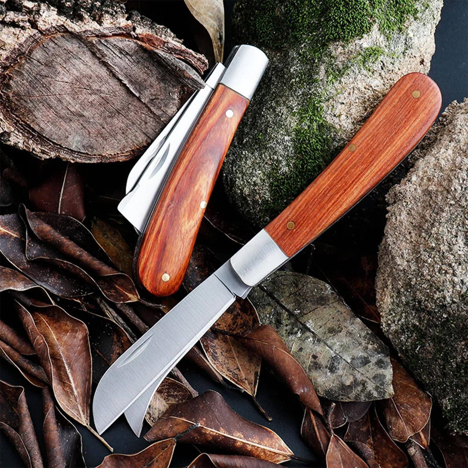 Coltello da Innesto,Coltello da Potatura Pieghevole per Innesti Multifunzionale Doppio Bordo, Acciaio Inossidabile per Germogliare, Innestare Erbacce, Arbusti e Rami