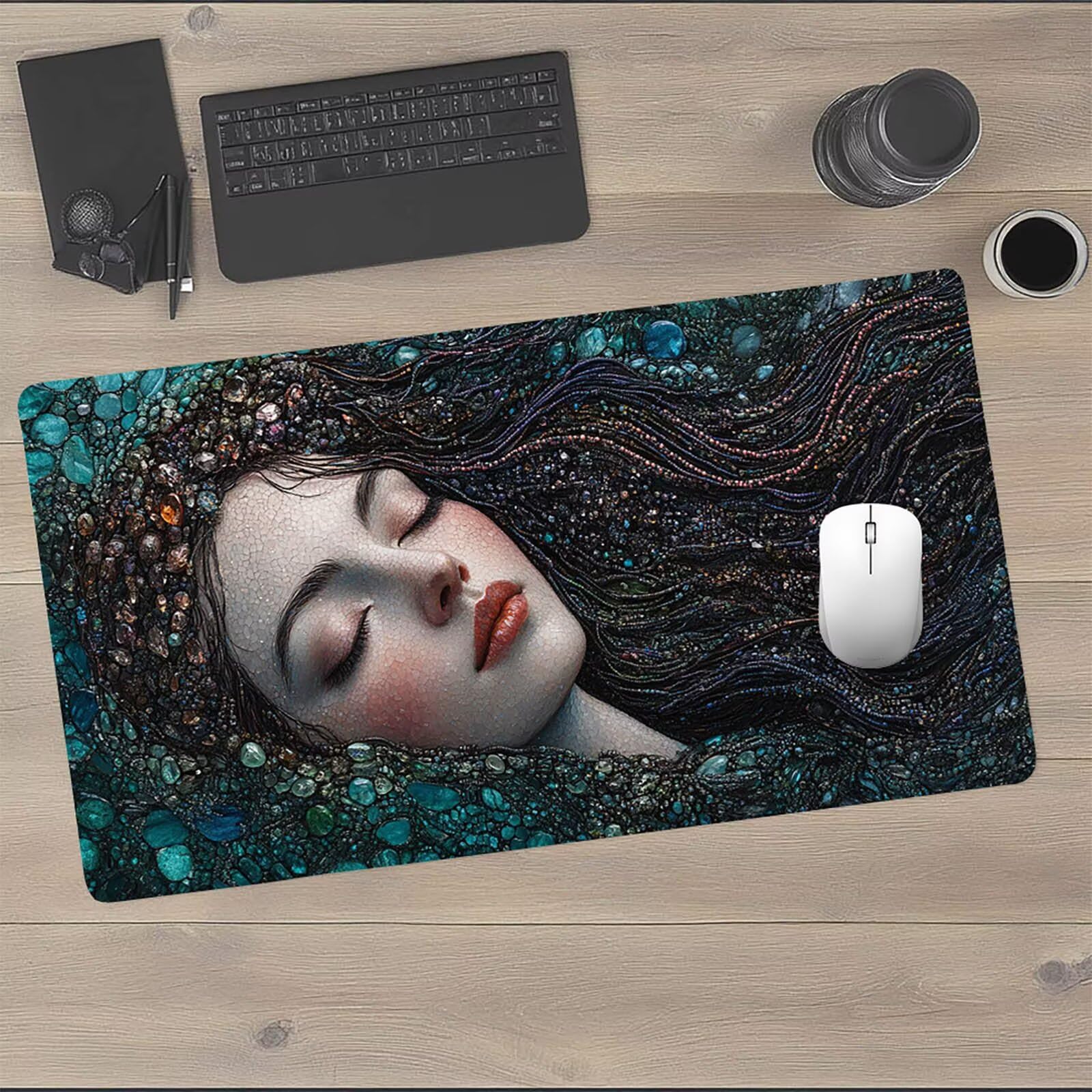 Gamingowa podkładka pod mysz XXL , kobieta, podkładka pod mysz, 1600 x 800 x 3 mm, wodoodporna, antypoślizgowa podkładka na biurko, poprawia precyzję i prędkość, akcesoria gamingowe na biurko