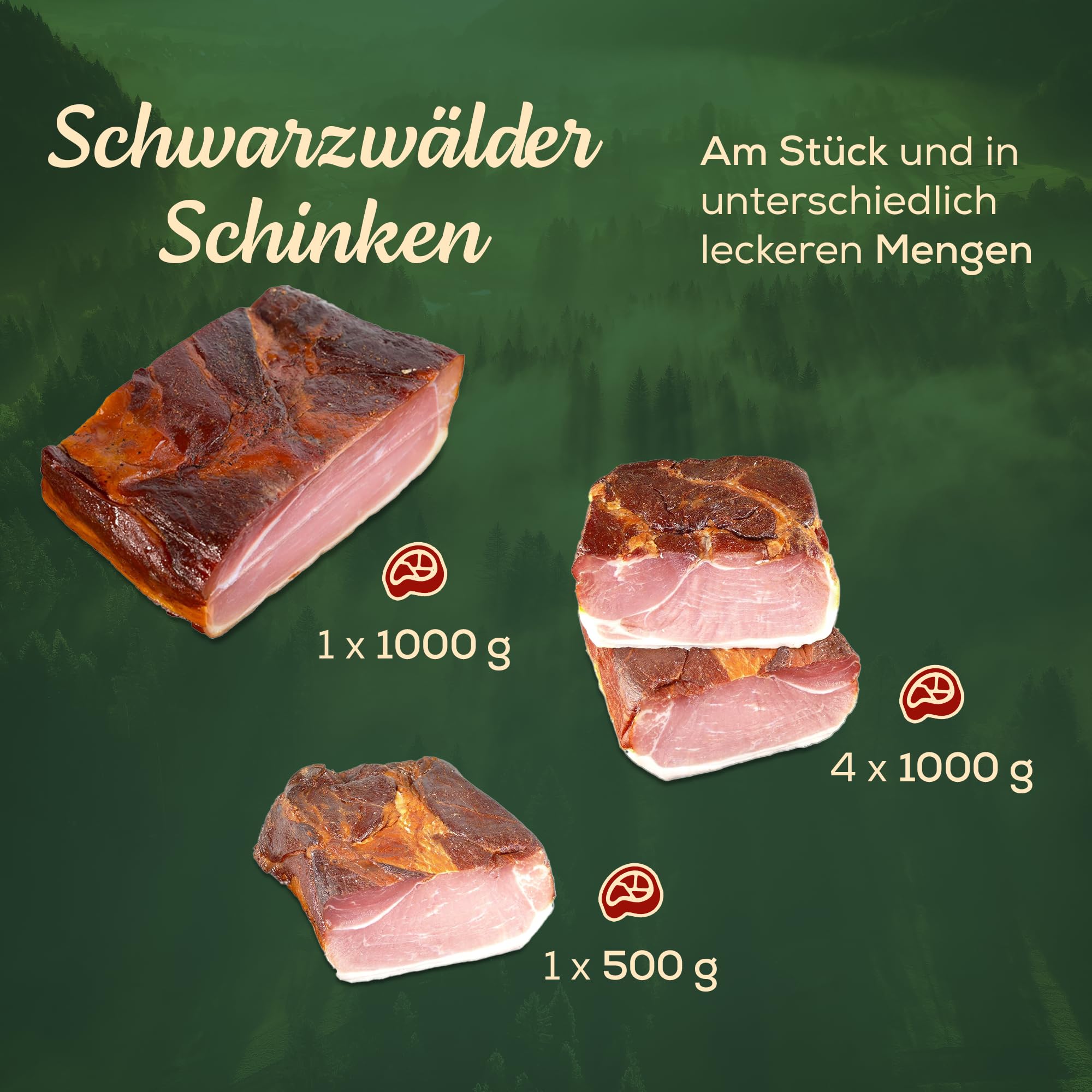 Schwarzwald Metzgerei – Schwarzwälder Schinken am Stück mit herzhaft rauchigem Aroma – Räucherschinken nach Schwarzwälder Tradition (500g)