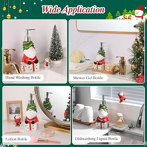 Miniatura 5 de Dispensador de jabón de Navidad, botella de jabón de manos para encimera de 12.3 onzas con bomba de plástico, caja de regalo de árbol de Navidad,