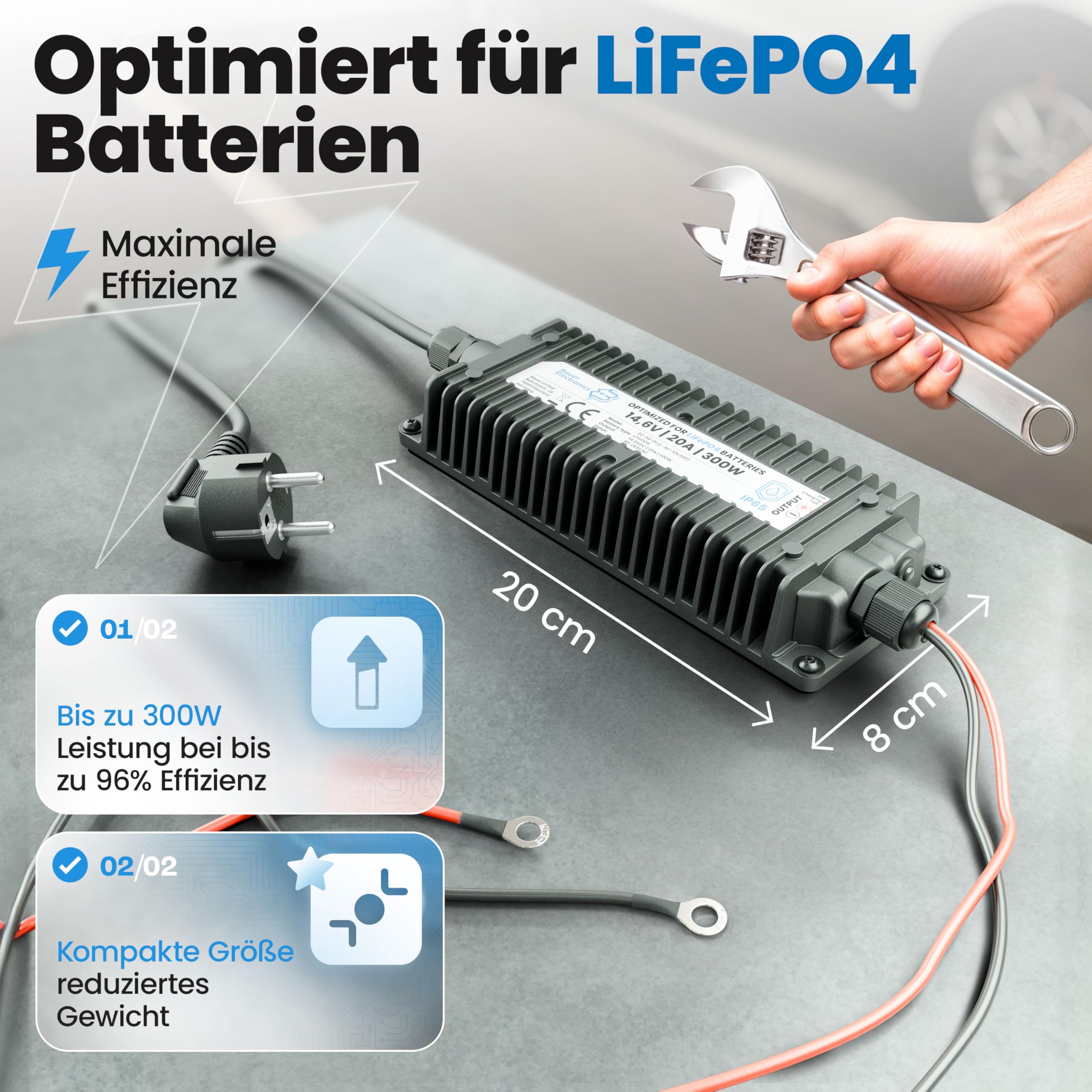 48V Batterie-Ladegerät LiFePO4 58,4V 5A 300W | Optimiert für Lithium-Eisenphosphat-Akku | Auto-Batterie Charger Wasserdicht