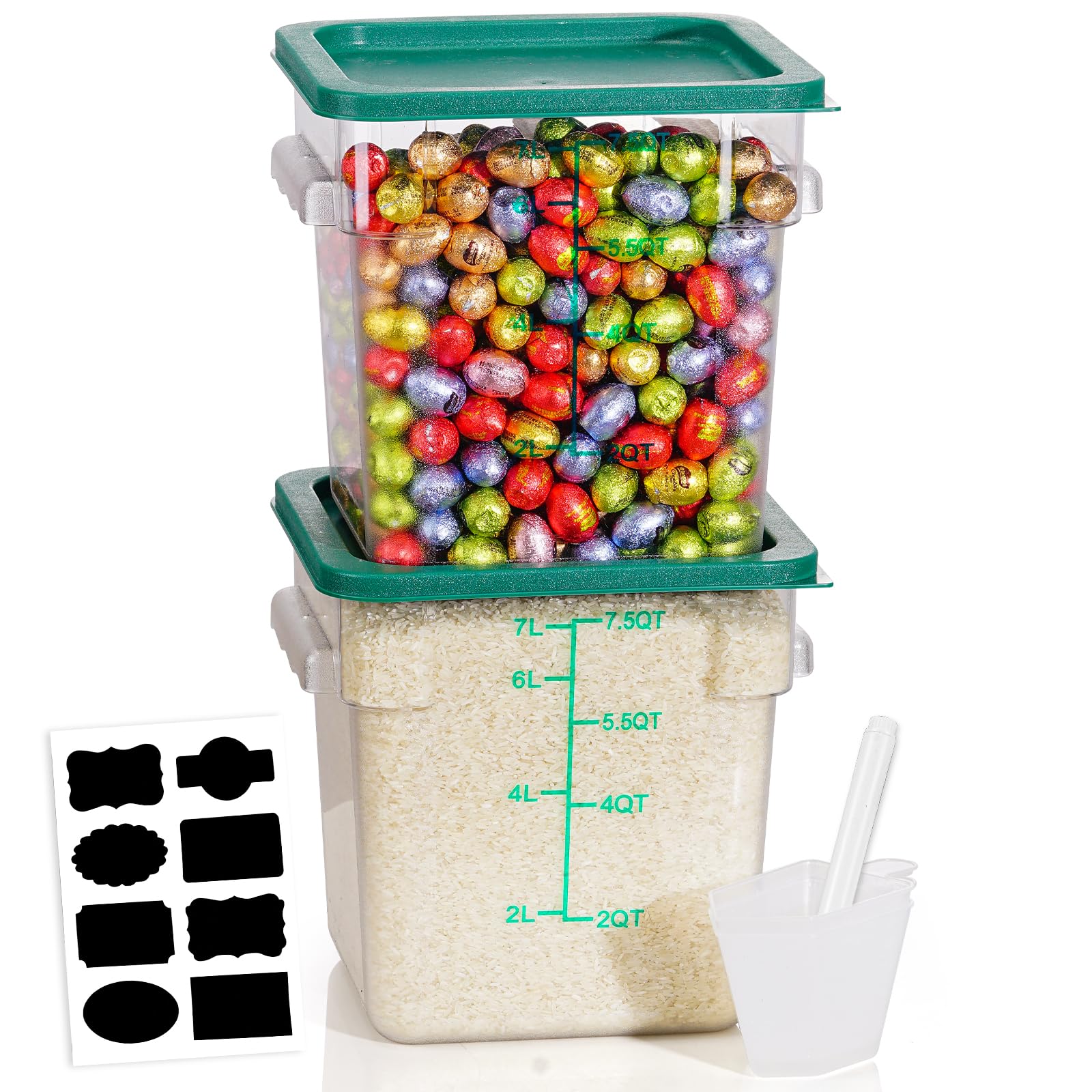 8QT 2PCS NSF Commercial Clear Food Storage Containers with Lids(GREEN)