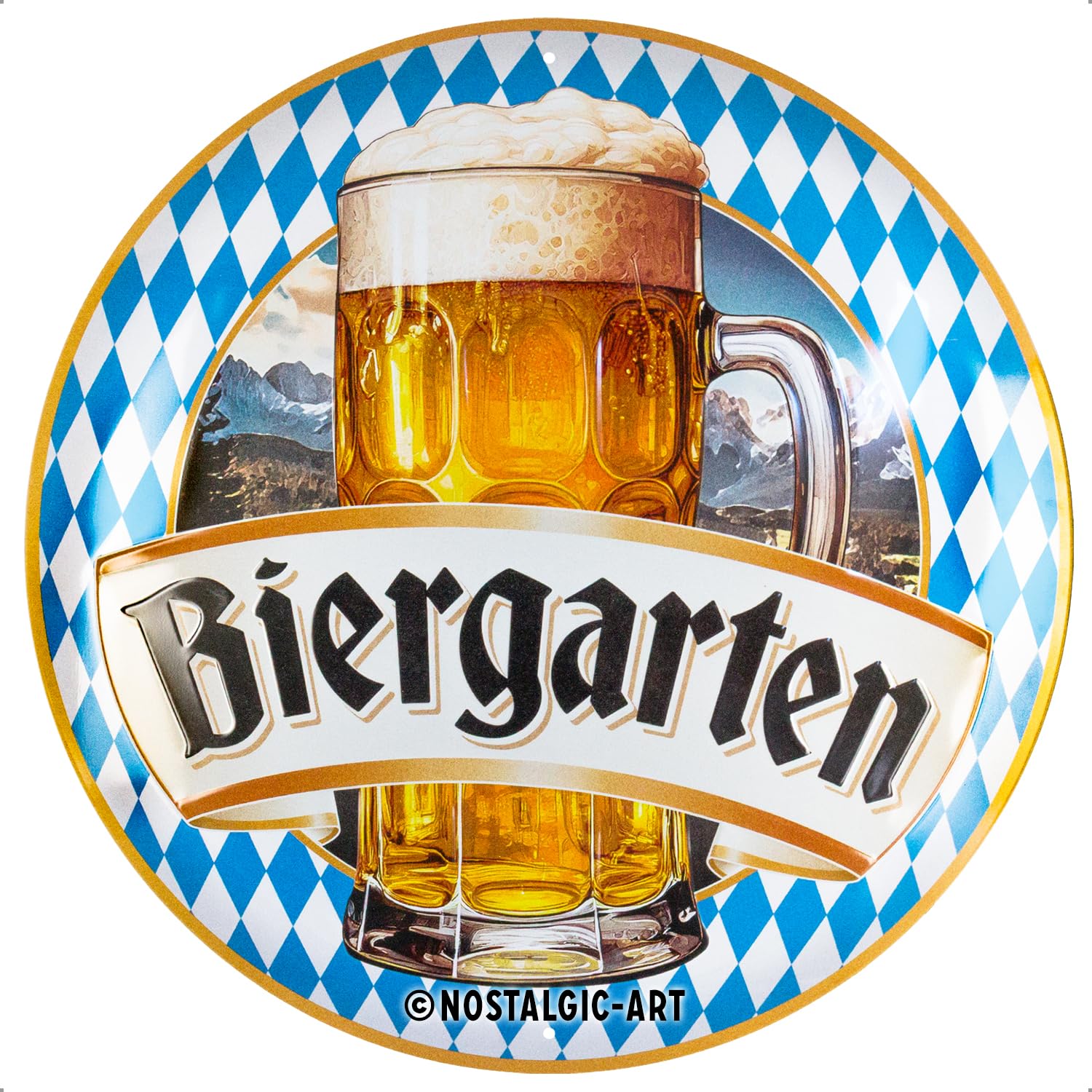 Nostalgic-Art Retro Tin Sign, Diameter 35 cm, Beer Garden - Gift Idea as Bar Accessories, Made of Metal, Vintage Design with Saying, Tin Signs Sayings, Beer Decoration
