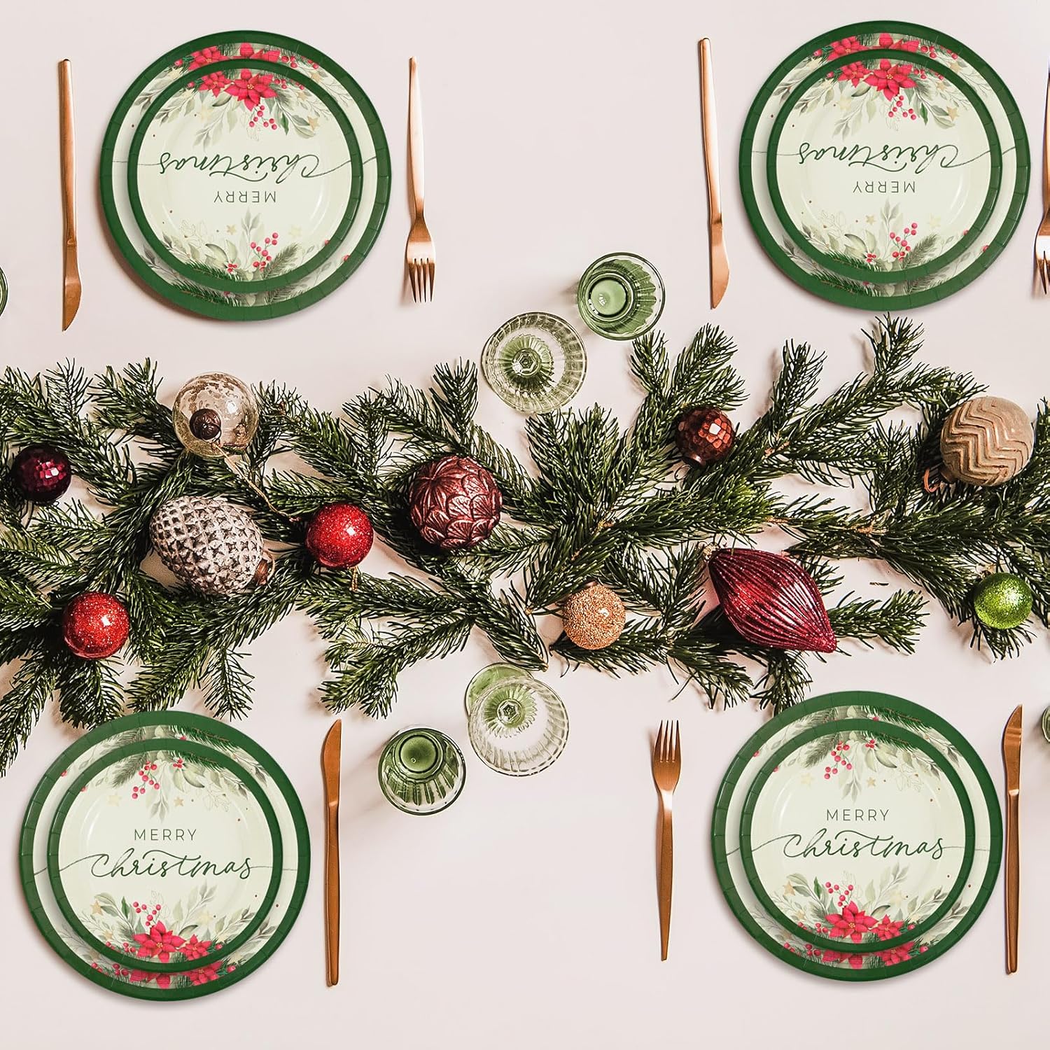 Whaline 24 Sets Christmas Holly Paper Plates Cups Napkins Party Decorations Poinsettia Mistletoe Disposable Plates Merry Christmas Tableware Set for Xmas Winter Holiday Wedding Birthday Party - Image 6