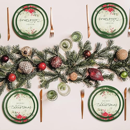 Miniatura 6 de Whaline Juego de 24 platos de papel de Navidad, tazas, servilletas, decoraciones de fiesta, nochebuena, muérdago, platos desechables, juego de