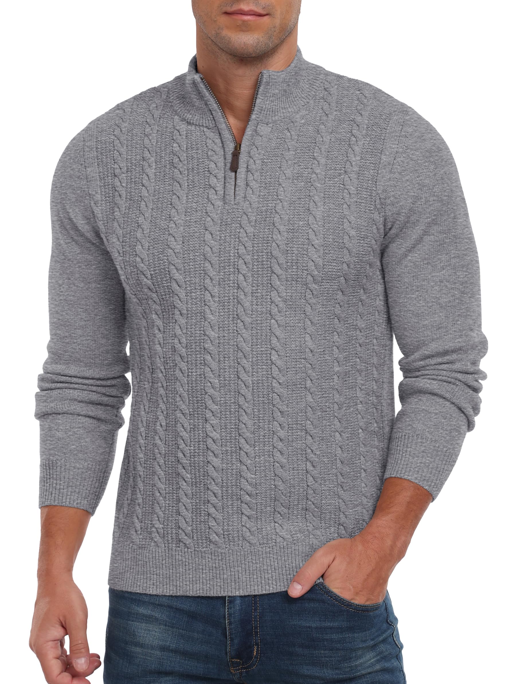 Hisir Maglione invernale da uomo con cerniera, a girocollo, a maniche lunghe, stile casual
