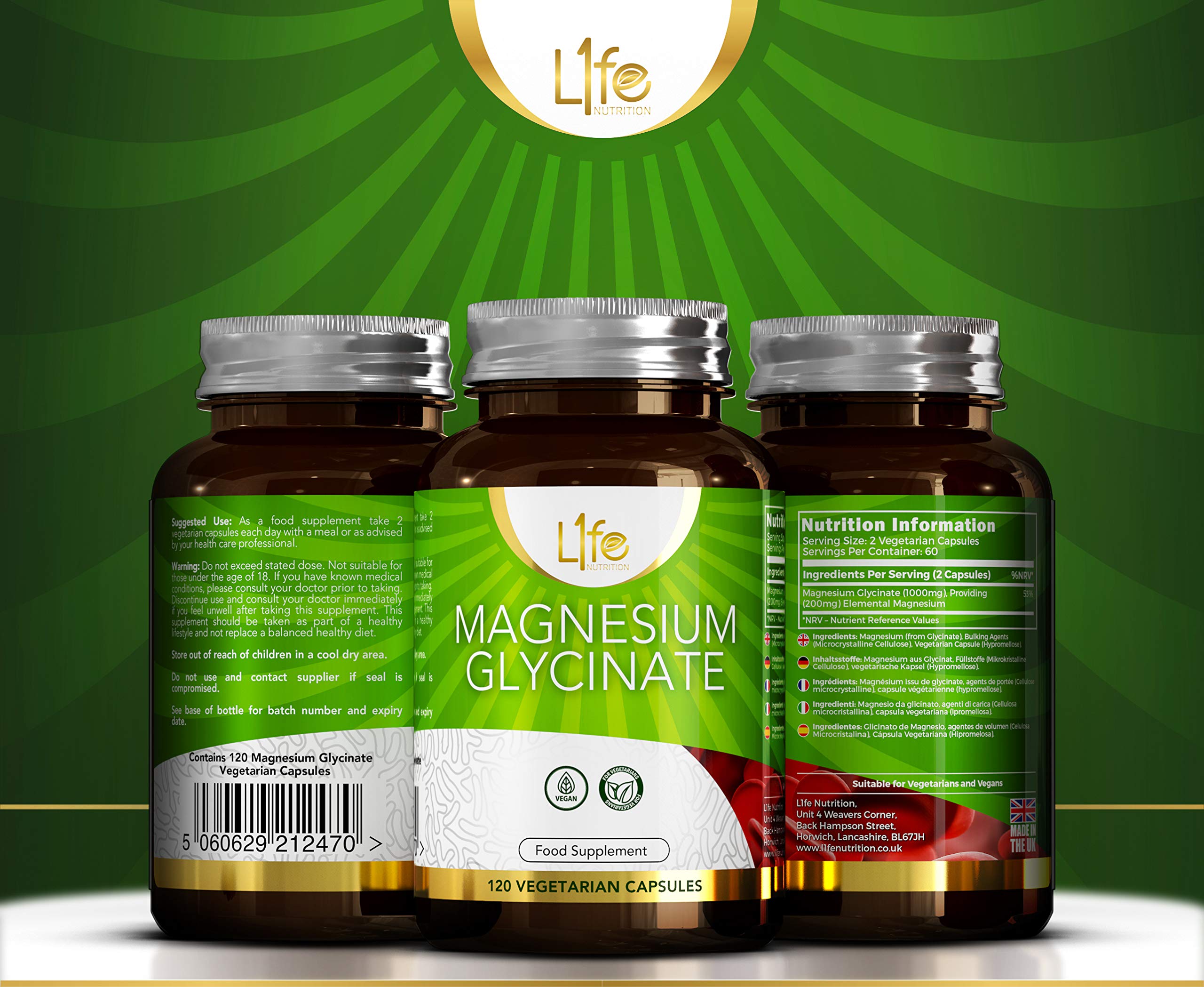 Buy LN Magnesium Glycinate Capsules 120 Vegan MagnesiumGlycinate Supplements 1000mg Providing