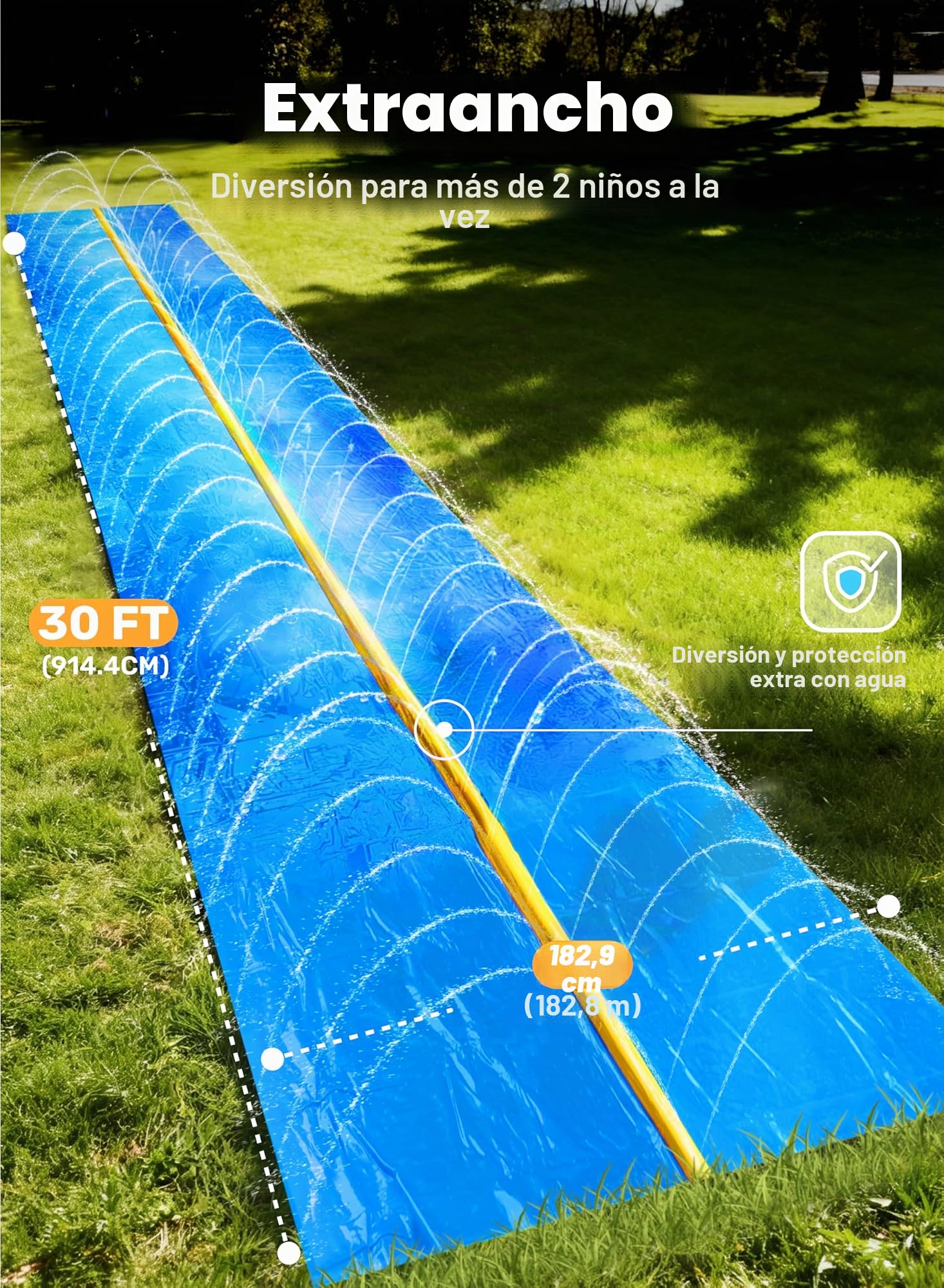 Sloosh Gran tobogán de Agua 914,4 x 182,8 cm, tobogán para césped con rociador Incorporado y 2 Tablas inflables deslizantes, Fiestas de Verano, jardín, césped y Juegos acuáticos al Aire Libre