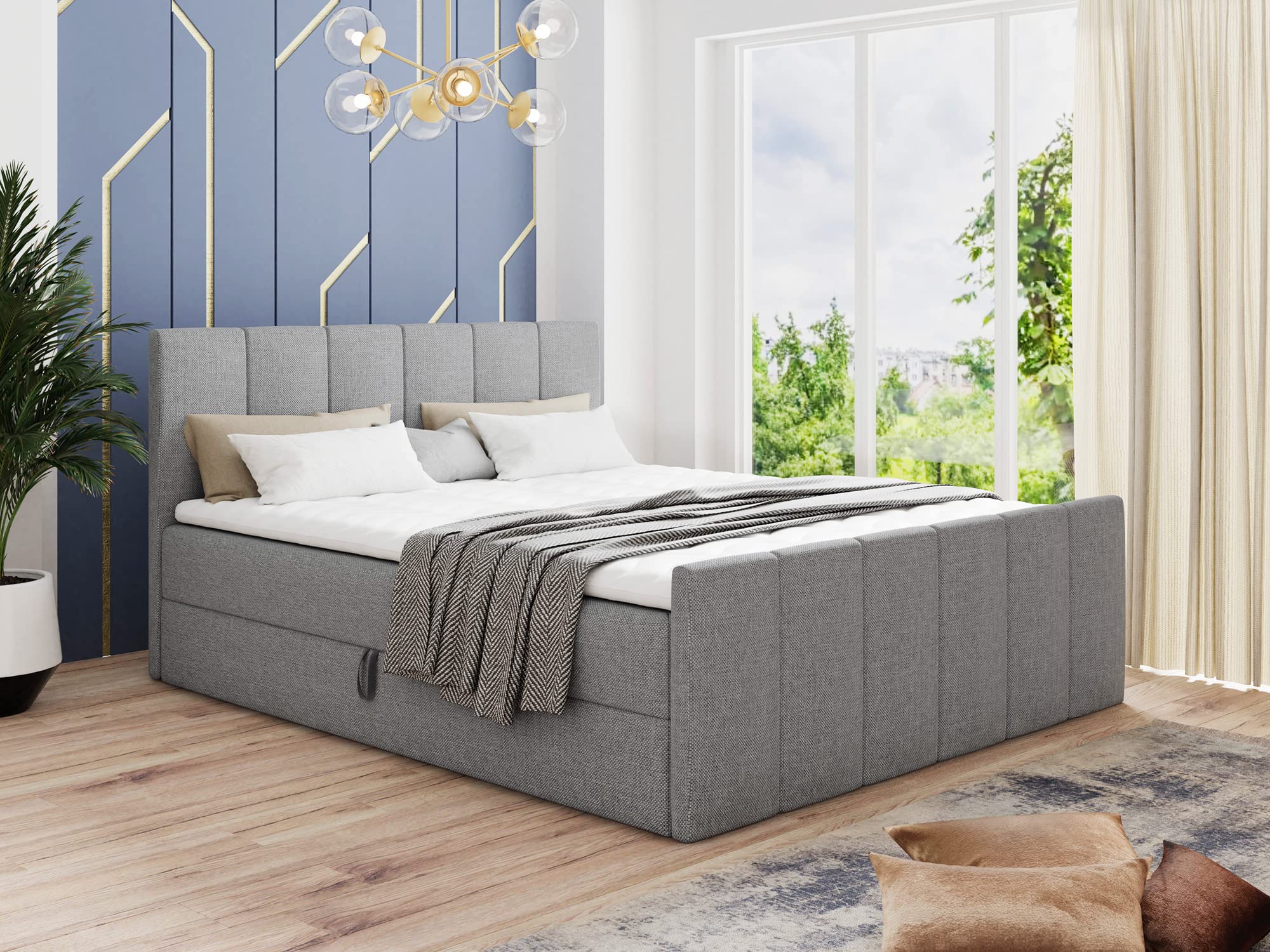 Sofnet Boxspringbett Star Lux mit Fußteil, 2 Bettkästen und Matratzentopper - Doppelbett mit Topper, Bonell-Matratze, Polsterbett, Bett, Betten, Schlafzimmer (140 x 200 cm, Grau (Inari 91))