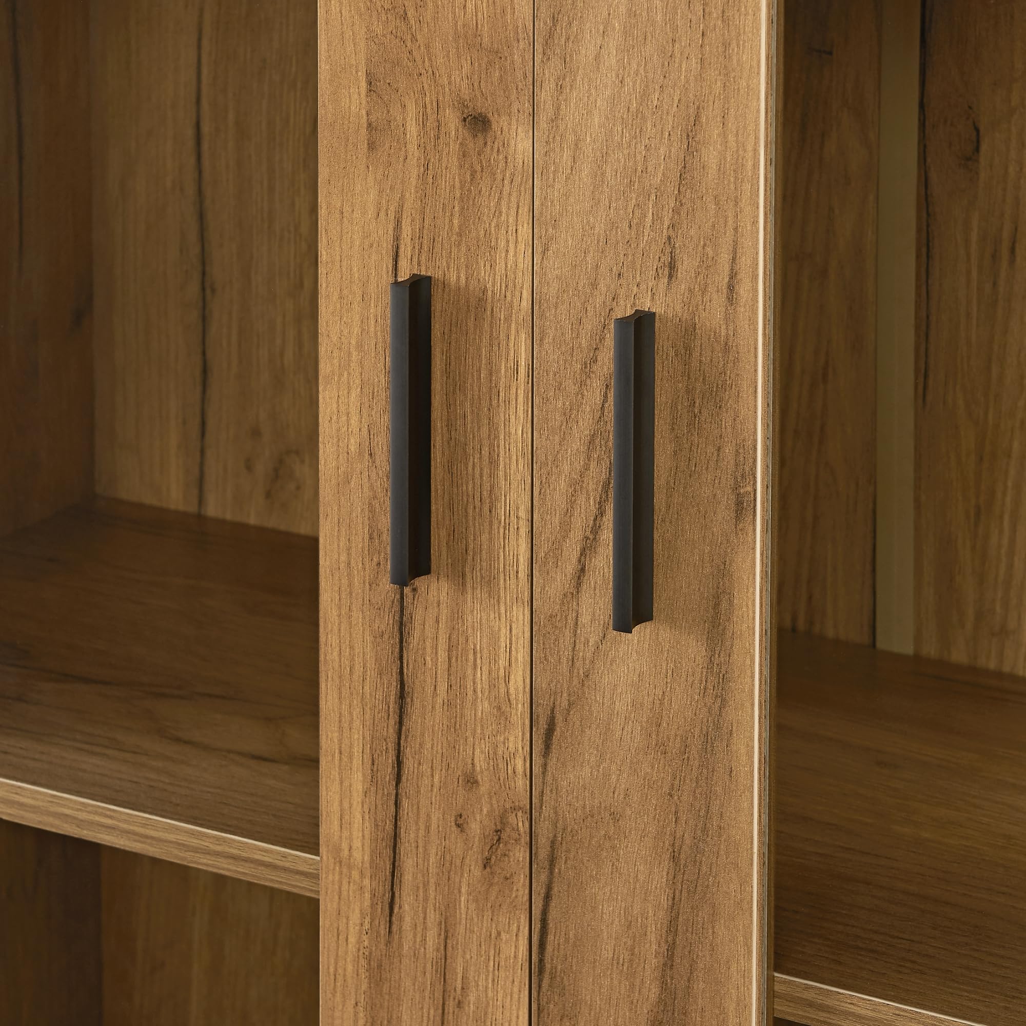 [en.casa] Vitrina con 3 Compartimentos Aparador con 2 Puertas Mueble Auxiliar para Salón Comedor Oficina Cristal Aglomerado 115 x 80 x 31 cm - Efecto Roble