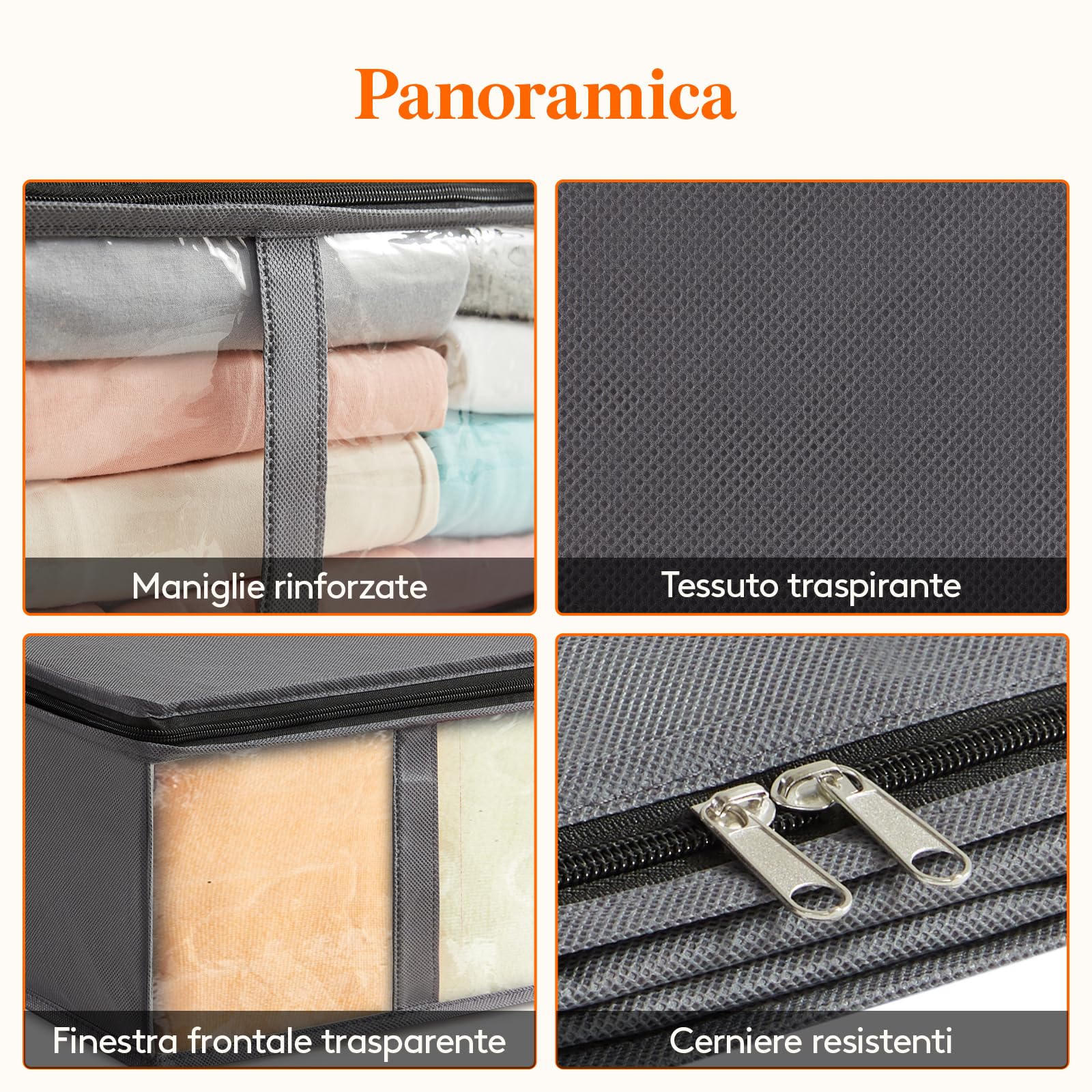 Lifewit 40L Contenitori Sottoletto Confezione da 4, Scatole Pieghevoli Portavestiti con Finestra Frontale Trasparente, Organizer per Armadi e Contenitori per Asciugamani, Vestiti, Coperte, Grigio