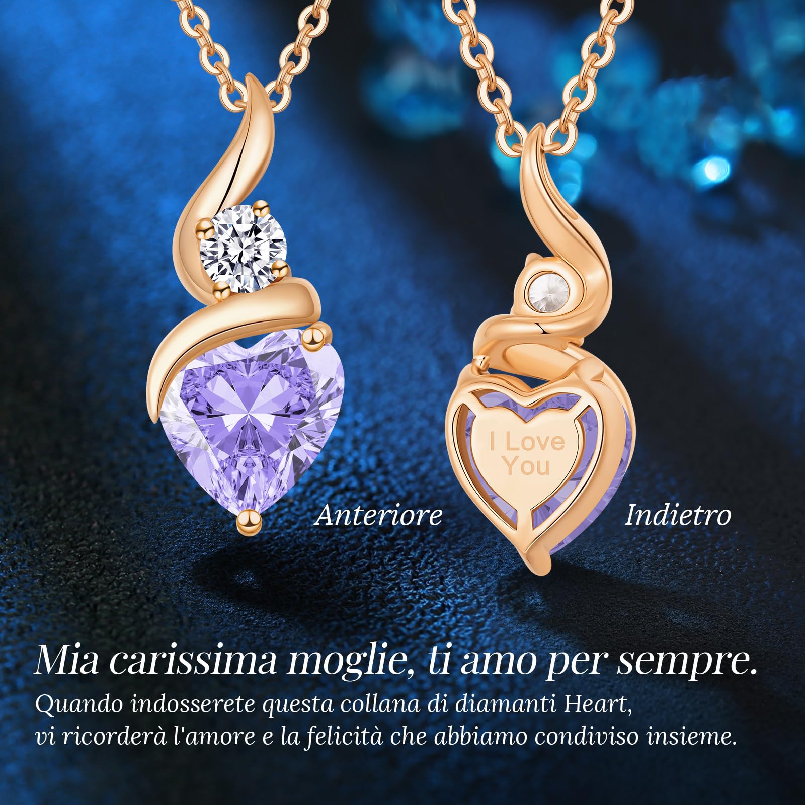 LOUISA SECRET Collana Delle Donne 925 Sterling Silver Rame placcato oro rosa Infinity Heart Collana Cuore Fuoco Pendant Birthstone Fiamma del Cuore Regalo per Le Donne Mamma Donna