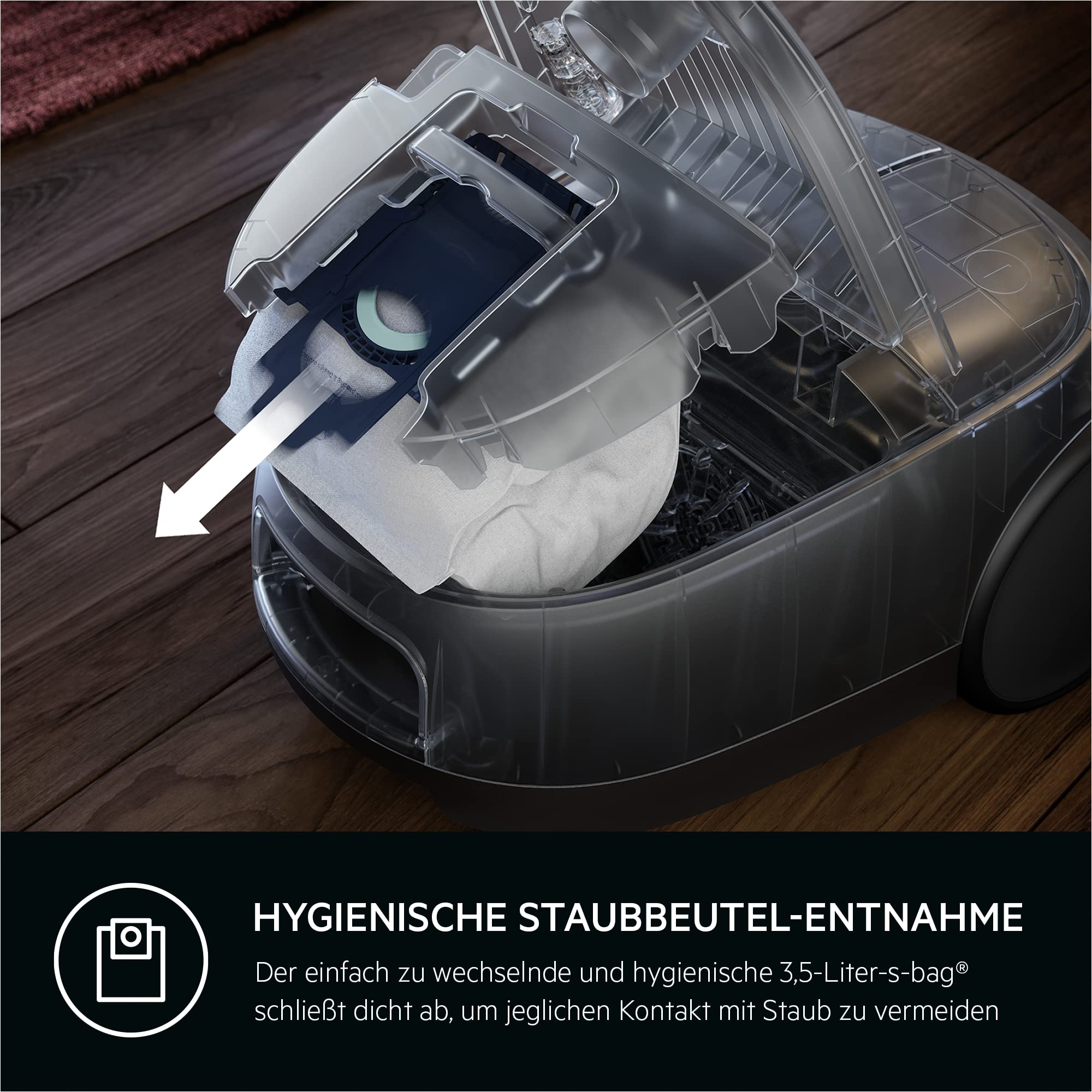 AEG CLEAN 6000 ÖKO Staubsauger mit Beutel, Hohe Saugleistung, Zusatzdüsen, XL-Räder, Edelstahl-Teleskoprohr, aus 65% Recyclingmaterial, 12 m Kabel, 850 Watt, Zubehör, Grau, AB61C1OKO