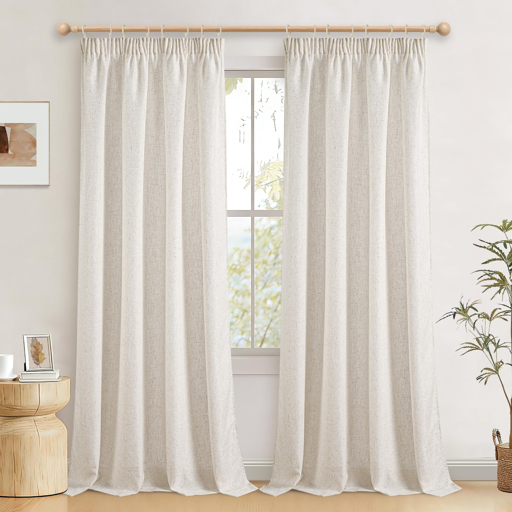 JIUZHEN Vorhang Beige Leinen Vorhänge Wohnzimmer Leinenoptik Gardinen Halbtransparent Boho