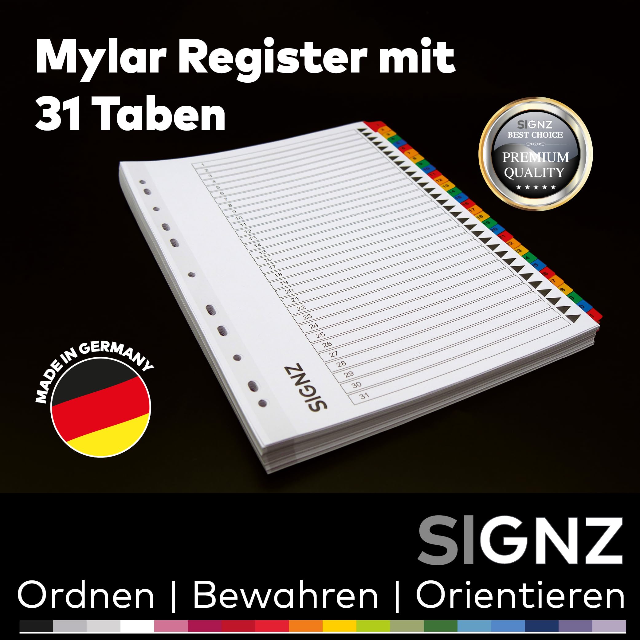 SIGNZ Rejestr DIN A4, 31-częściowy, 3 sztuki, bardzo mocne przekładki, neutralne pod względem emisji CO2, wyprodukowano w Niemczech