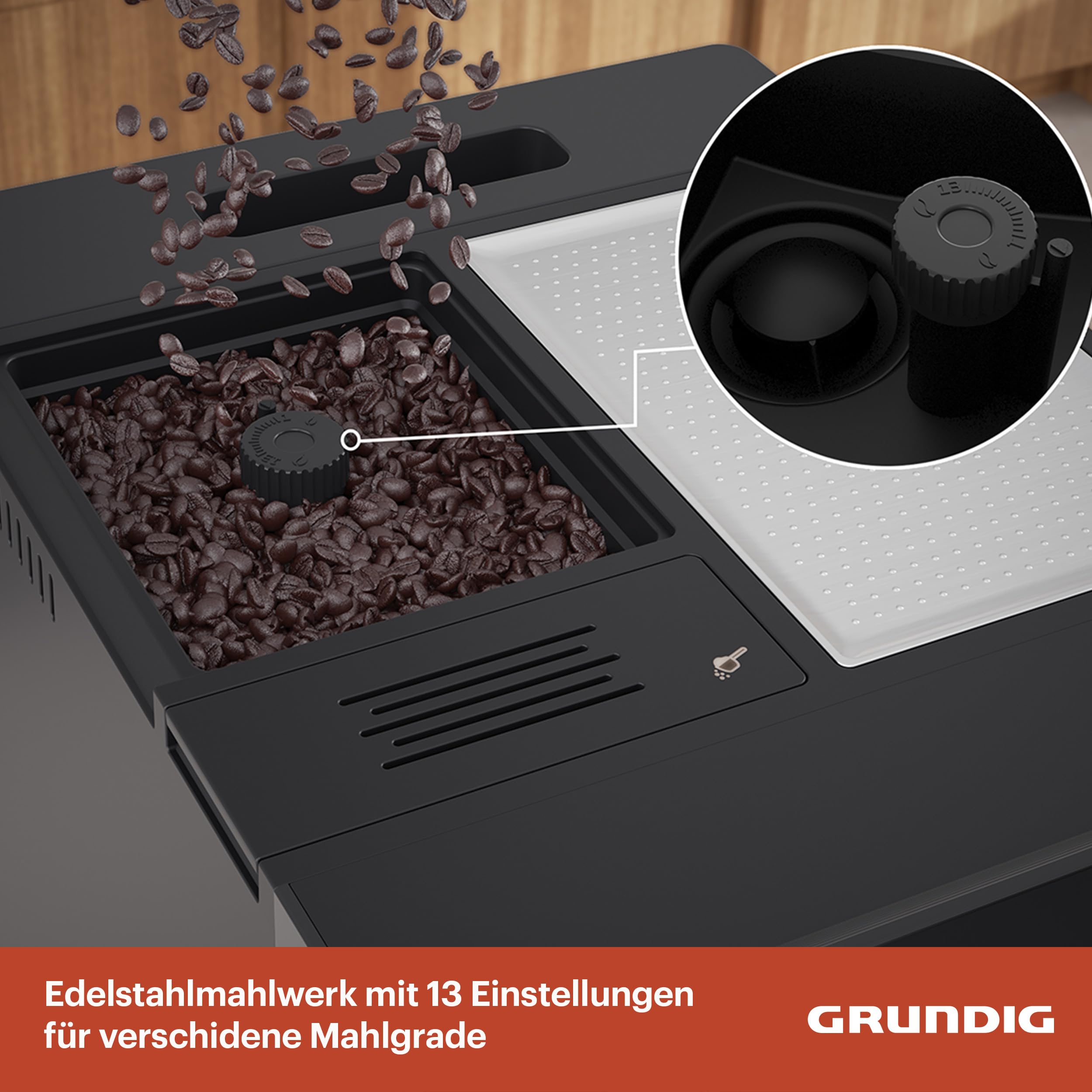 Grundig - KVA 6230 w pełni automatyczny ekspres do kawy – ciśnienie pompy 19 barów – 13-stopniowy mechanizm mielący ze stali nierdzewnej – dysza do spieniania mleka – zbiornik na wodę 2 l