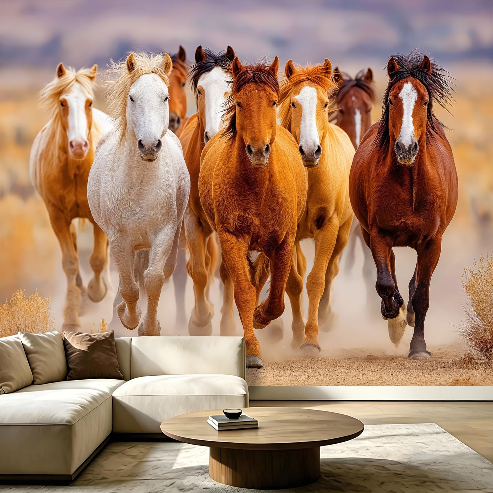 Papier Peint Panoramique Nature Désert Cheval 350x256cm pour Salon Moderne