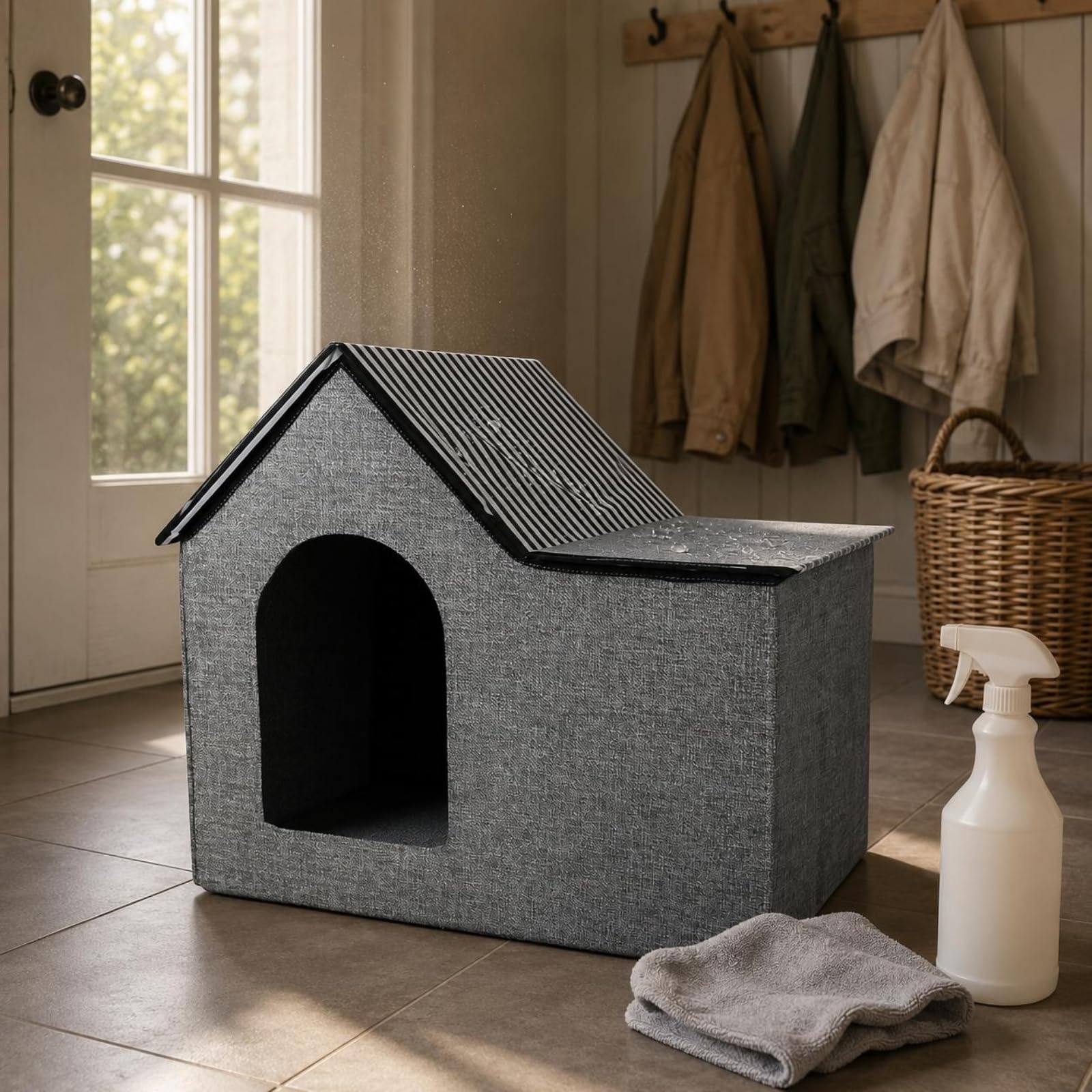 Baoblaze Outdoor Shelter Plegable para Mascotas Casa Refugio con Estructura Ligera y Fácil de Montar Tela Lavable y Cálida Adecuada para Gatos y Perros en Viajes Camping y Jardín, Negro, Grande