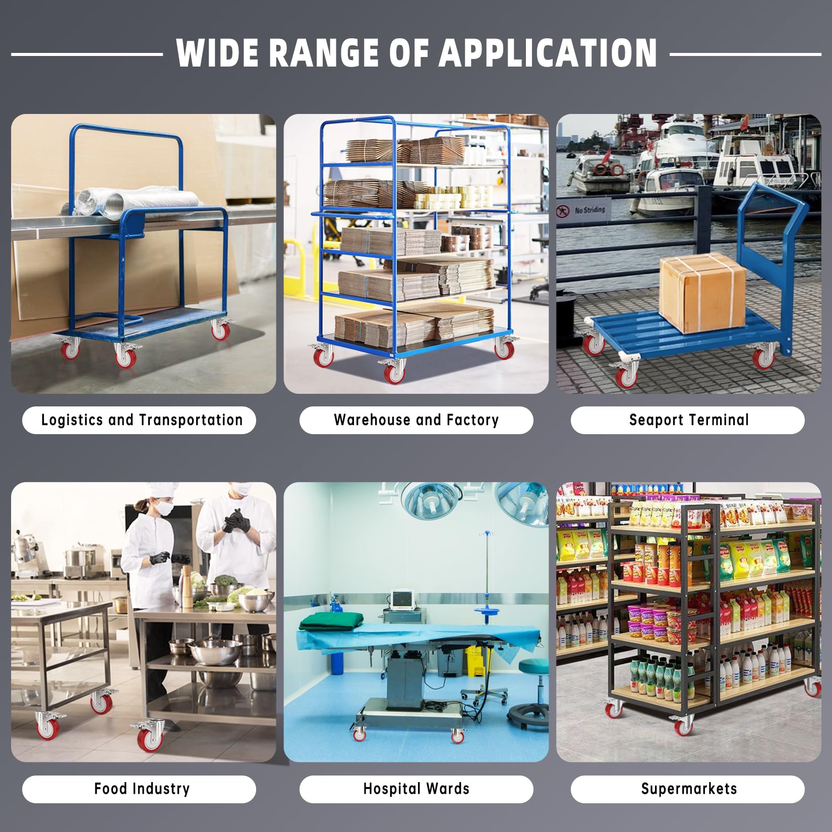 W B D WEIBIDA Ruedas Giratorias Pesadas 800KG Capacidad, 100mm Acero Inoxidable Anti-Corrosión Ruedas para Mover Muebles con Freno, Rostproof Ruedas Industriales para Fábricas, Hospitales y Hoteles