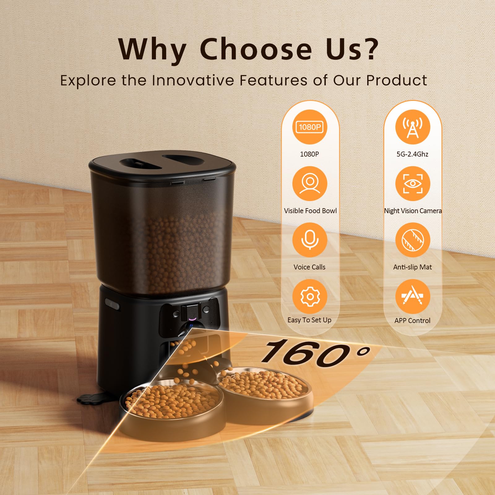 Automatic Cat Feeder with Camera for 2 Cats, 6L WiFi Smart Pet Feeder with APP Control, 1080P HD Video, Voice Call, Motion Detection, Dual Power Supply, for Dogs Cats, Small-Pet, Black - image 2