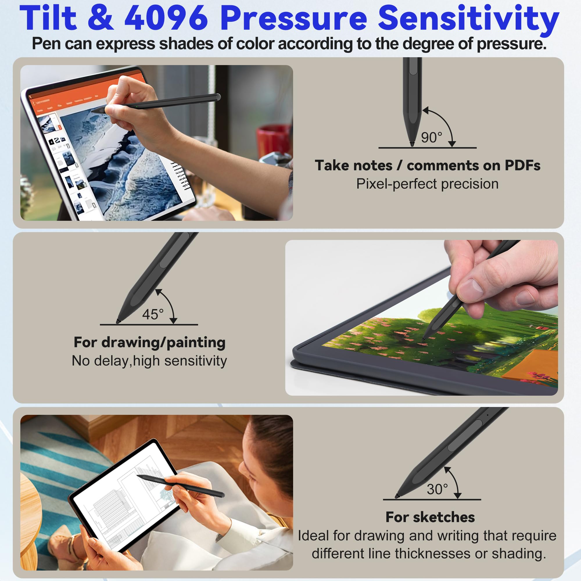 Microsoft Surface Pen - Lápiz capacitivo para Surface Pro 11/10/9/X/8/7/6/5/4/3, Go 4/3/2/1, portátil/estudio/libro 4/3/2/1 con rechazo de palma, sensibilidad a la presión 4096