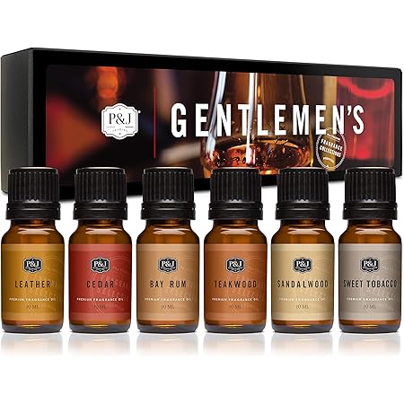 Gentlemen's Set of 6 Premium Grade Fragrance Oils - Leather, Sweet Tobacco, Teakwood, Bay Rum, Cedar, Sandalwood