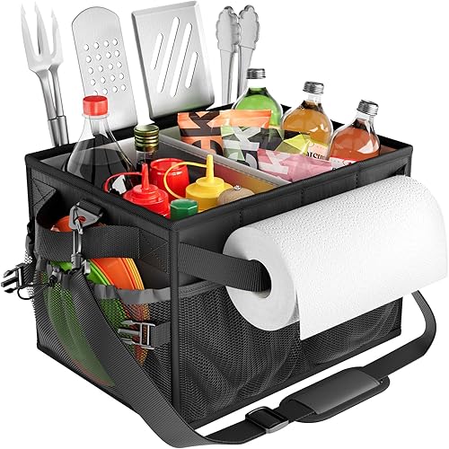 Carrito de barbacoa con soporte para toallas de papel, almacenamiento de utensilios para camping, portón trasero, RV - FANGSUN