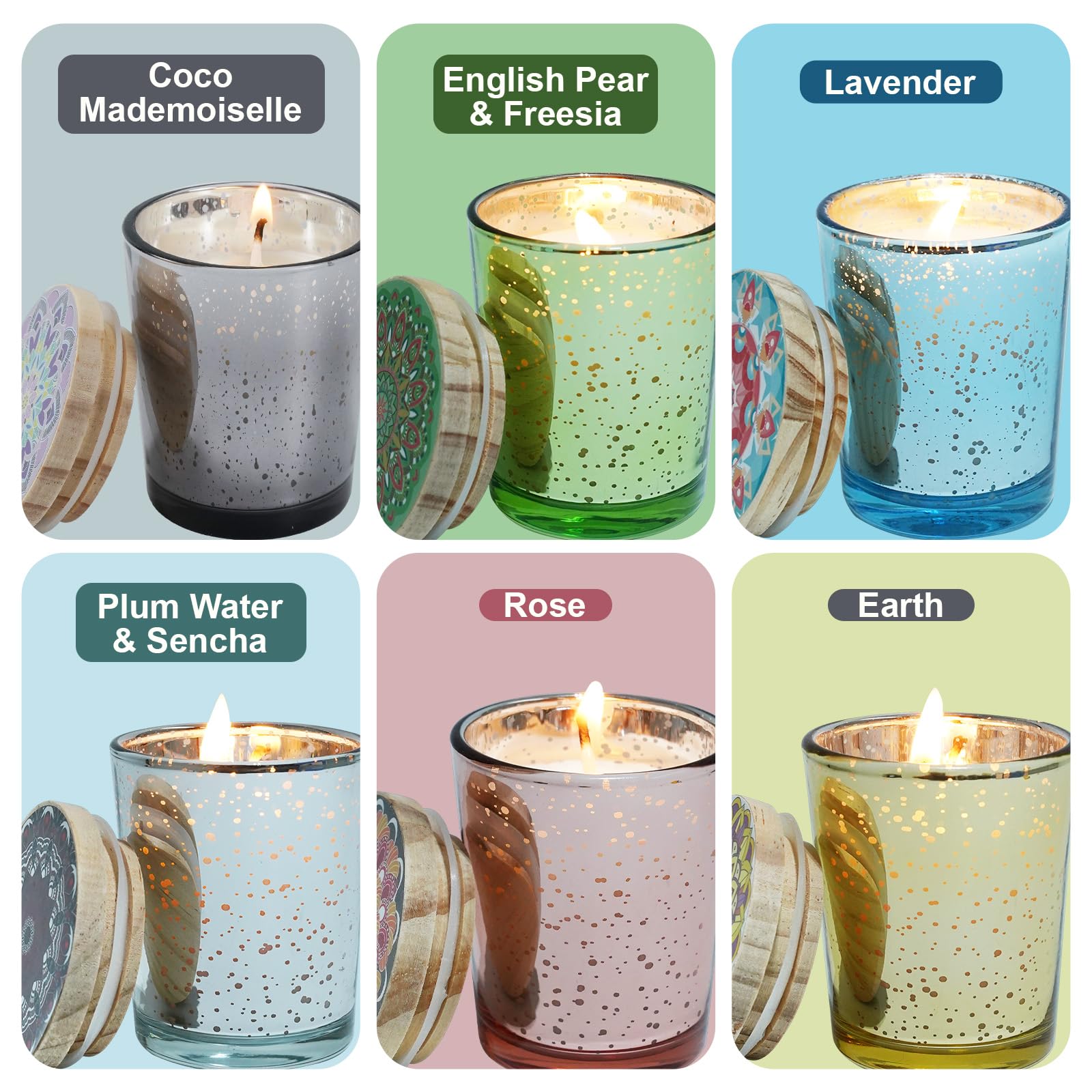 6PCS Duftkerzen im Glas,Duftkerzen Set Raum Scented Candle ausNaturlichem Sojawachs,ideal als Geschenke fur Frauen, mama, FrauValentinstag oder Muttertag duftkerzen geschenkset