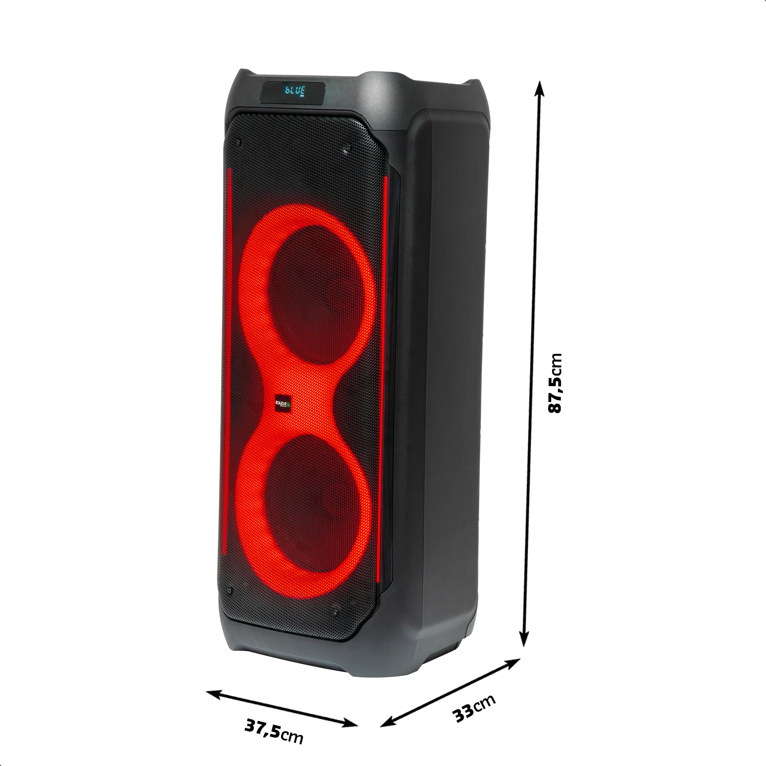 Ibiza - COLUMBA1200 - Altoparlante, potente baffle da 2x10"/25cm con batteria ricaricabile - Bluetooth, Micro-SD, USB, Aux, 2 MIC IN, 1 GT IN - TWS - LED infinito multicolore - Maniglia e ruote