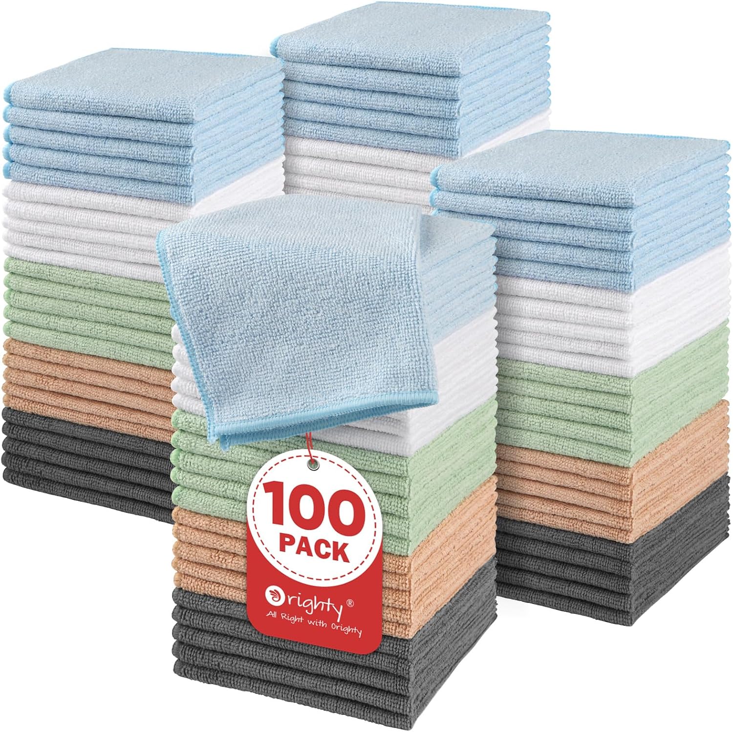 Orighty Microfiber Washcloths Bulk Towels Set 100 Pack, Highly Absorbent and Soft Feel Face Cloths, Multi-Purpose Wash Cloths & Hand Towels for Bathroom, Hotel, Spa, and Gym, 12×12 Inch, Multi-Color