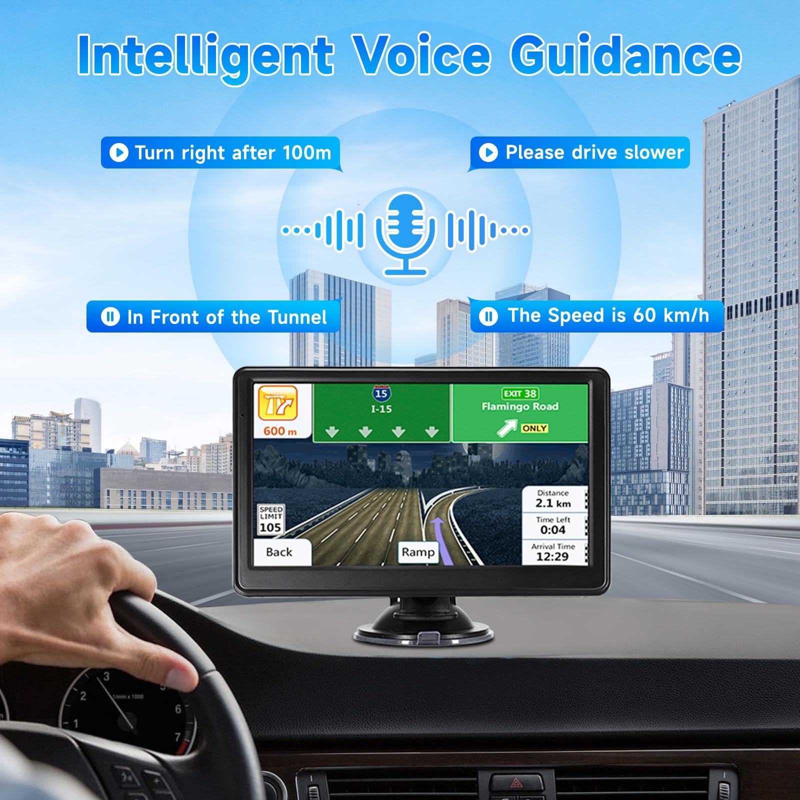 7 inch Sat Nav, Car GPS Navigation System for Trucks, with UK and Europe Maps, Lifetime Free Updates, Support Postcode Search and Voice Guidance, Speed Camera Alert, Lane Guidance Assist, POI — view 4
