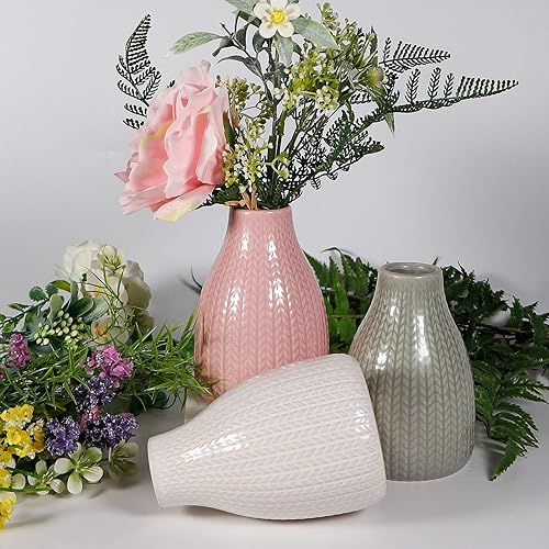 Miniatura 6 de Juego de 3 jarrones decorativos de cerámica, florero para decoración del hogar, sala de estar, oficina, fiestas, boda, 3.7 pulgadas de ancho y 5.5