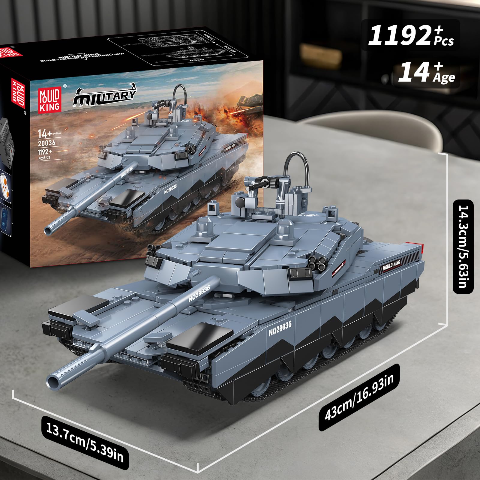 Mould King 20036 Tank Building Blocks Model MOC Abrams-X Remote