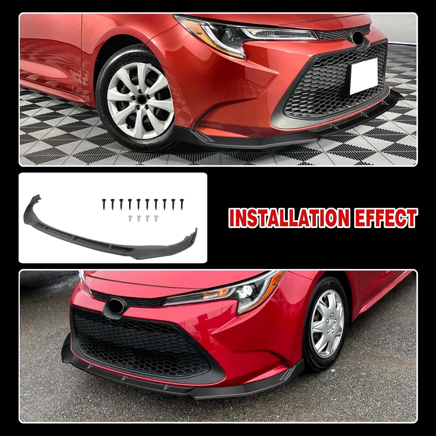 Front Bumper Lip Compatible with 2020-2025 for Toyota Corolla Sedan Hybrid LE/L/LE/XLE 2023-2025 for Toyota Corolla Sedan Hybrid XLE Gloss Black Front Lip