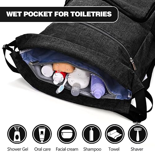 Miniatura 3 de Mochila con cordón con bolsillo para ropa húmeda y compartimento para zapatos, resistente al agua, para deportes, gimnasio, natación, bolsa para