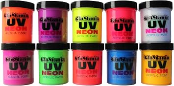 UV Black Light Neon Fluorescent Bright Acrylic Paint - 10 x 2oz Color Neon Paint Set