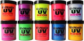 UV Black Light Neon Fluorescent Bright Acrylic Paint - 10 Color Neon Paint Set 1oz