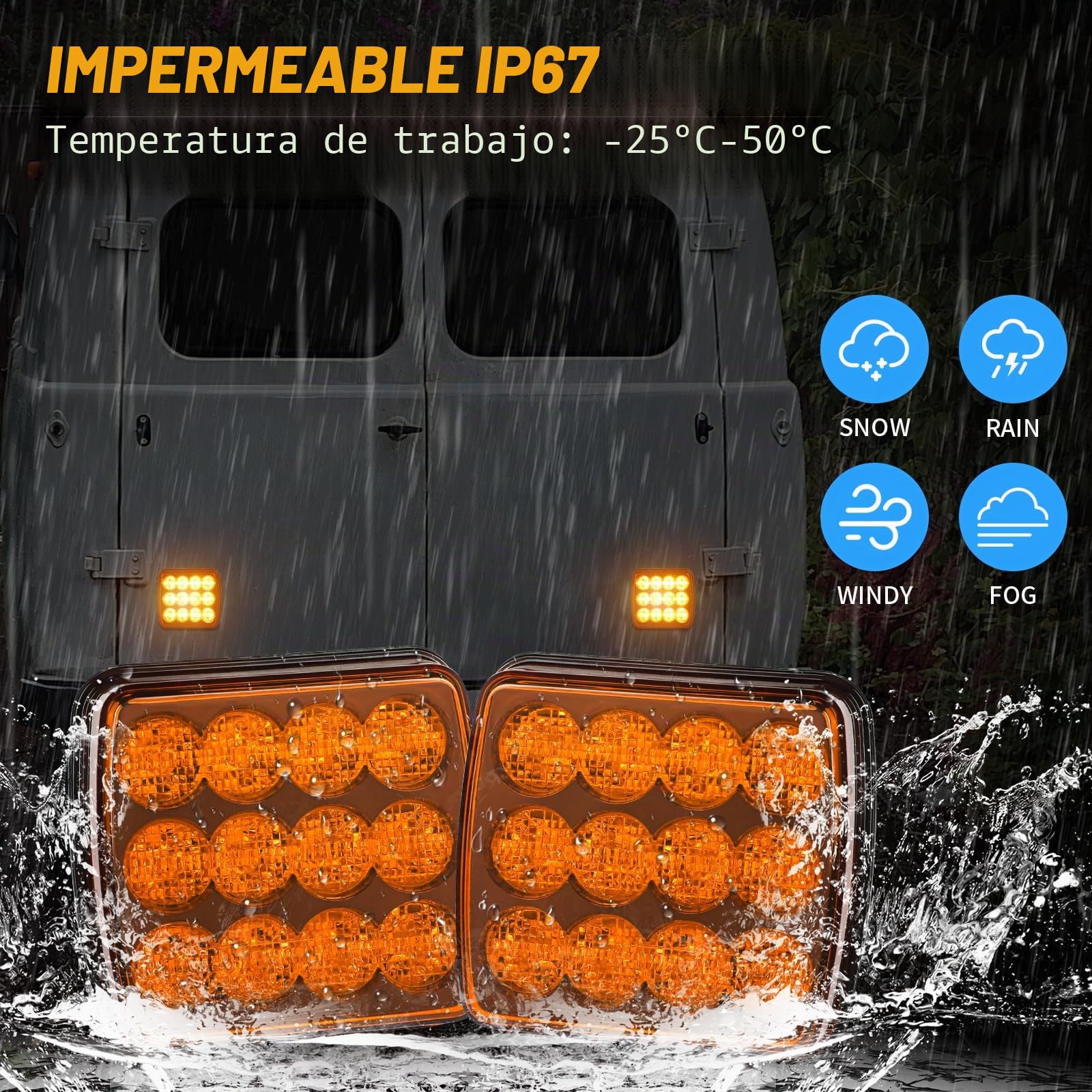 AOHEWEI Luces de advertencia LED inalámbricas ámbar, 12 V/24 V Luces intermitentes de advertencia traseras con imán, luces estroboscópicas de emergencia recargables para vehículos de camiones