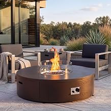 COSIEST 42inch Outdoor Fire Pit Table Propane Firepit for Outside, 50,000 BTU Oversize Round Metal Fire Pits with Tank Hidden Table, Wind Guard, Lid, Rain Cover, Grey