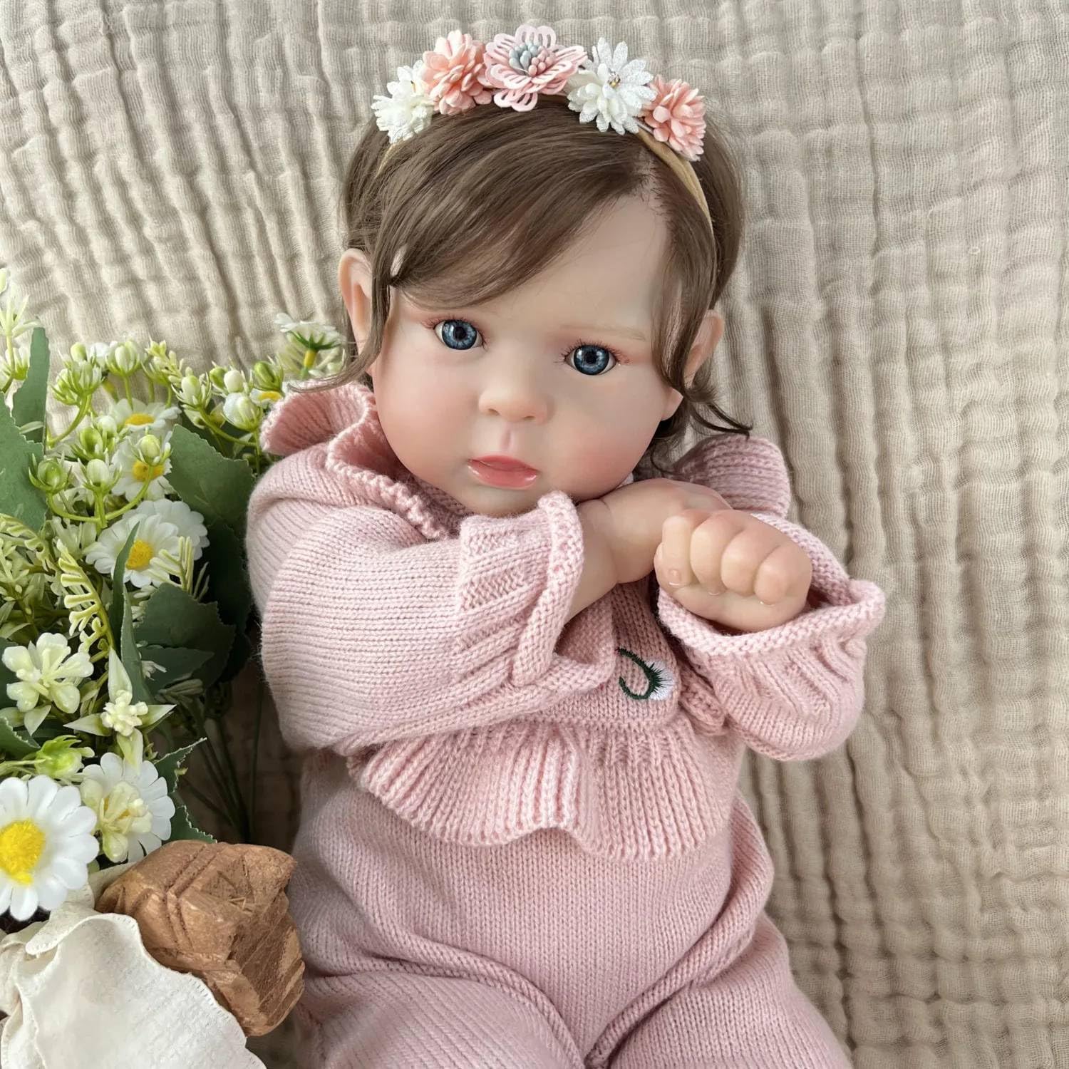 RXDOLL Realistyczne lalki Reborn Baby Dolls słodka twarz 50 cm realistyczna lalka noworodek dziewczyna miękka tkanina winylowa ciało urocza księżniczka Reborn maluch lalka zabawka dla dzieci prezenty