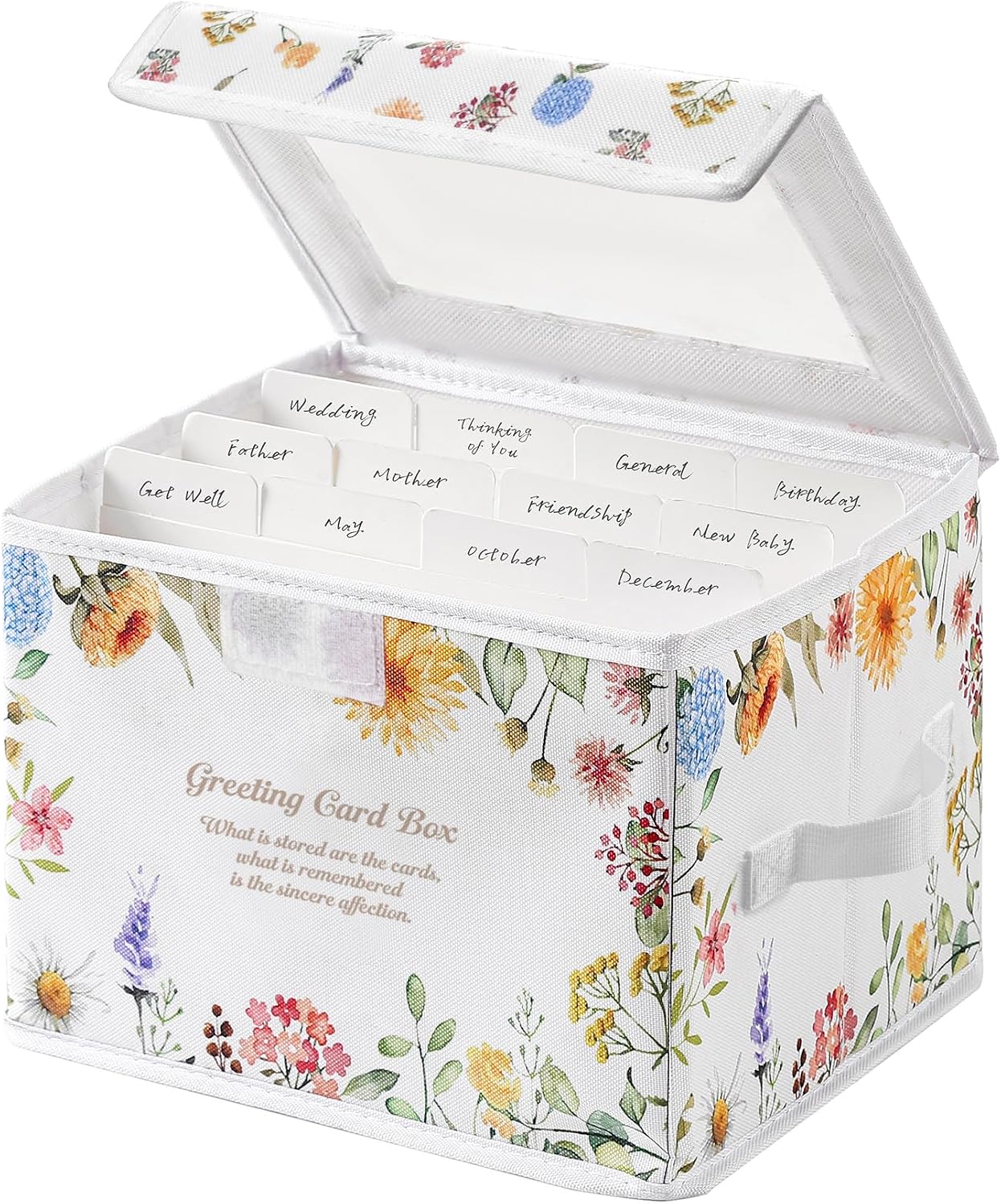 Greeting Card Organizer Box With 13 Removable Dividers, Oxford Cloth Card Organizer With Transparent Lid, Store 140+ Cards for Photos, Stamp, Crafts, Envelopes, Sticker, Scrapbooking