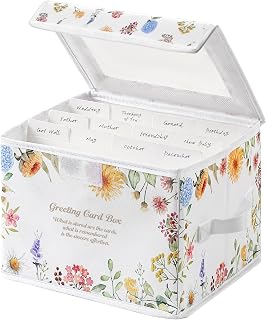 13개의 탈착식 칸막이가 있는 인사말 카드 정리함 상자, 투명 뚜껑이 있는 옥스포드 천 카드 정리함, 사진, 스탬프, 공예, 봉투, 스티커, 스크랩북용 140개 이상의 카드 보관